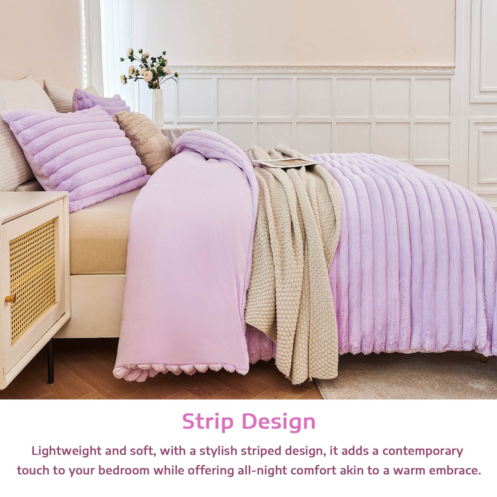 Heavyweight Warmth Fleece Twin Comforter Set, Light Purple Super Soft Furry Plush Bedding, Luxury Fluffy Fuzzy Heavy Bed Set for Winter ... - Luxurious Quilted Duvet Cover Set Detail