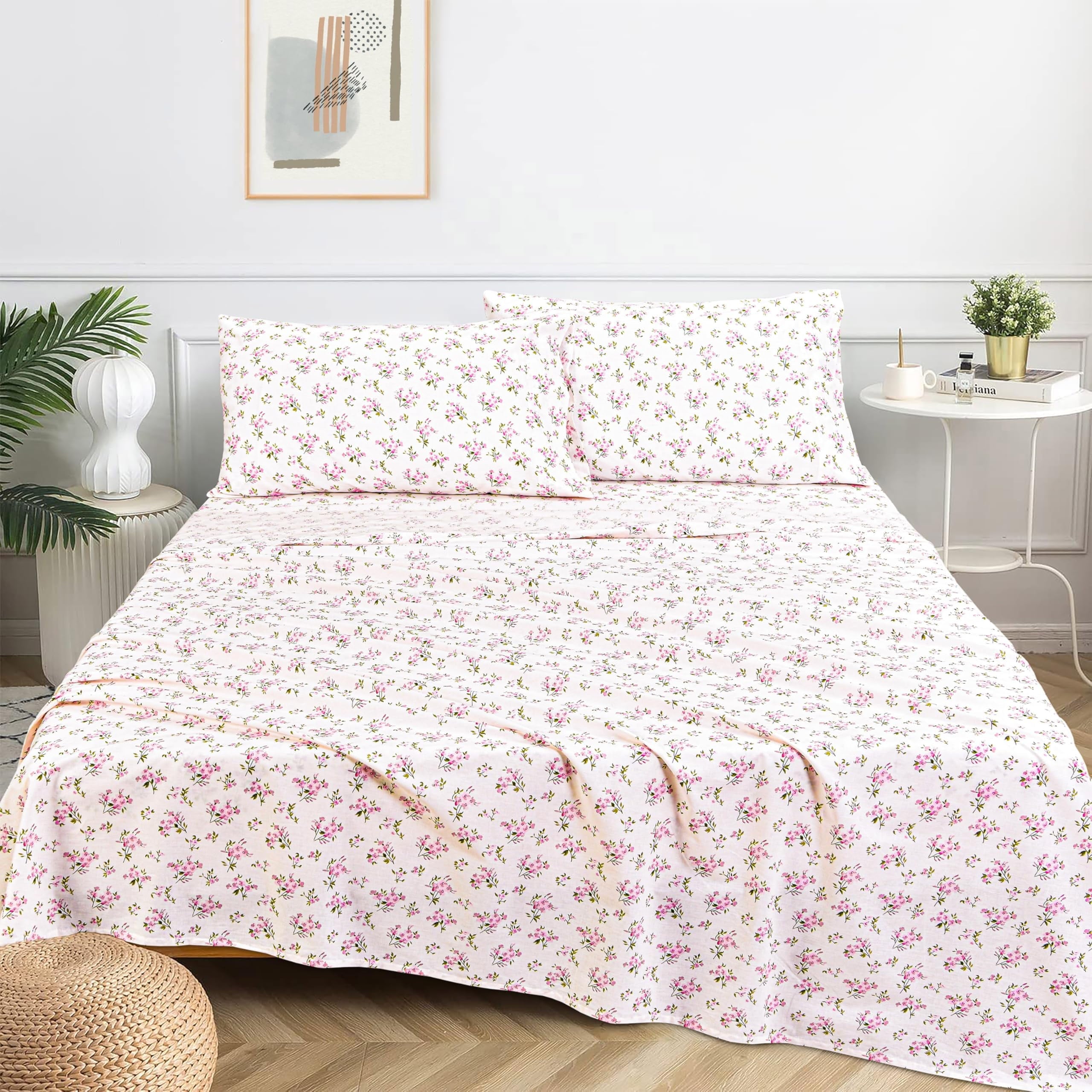 Breathable Luxury 100% Cotton Full Size Bed Sheets Set with Deep Pockets, Cozy Percale sheets with Elastic Fitted Sheet Set Ultra Soft ... - Cooling Hotel Quality Bedding Sheets and Pillowcases Detail