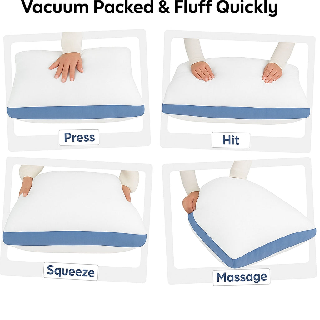 Hotel Collection Gusseted Queen 18x26 Bed Pillows for Sleeping Set of 2 Polycotton White Blue Stripe Comfortable - Decorative Throw Pillow Cushion for Sofa & Bed Detail