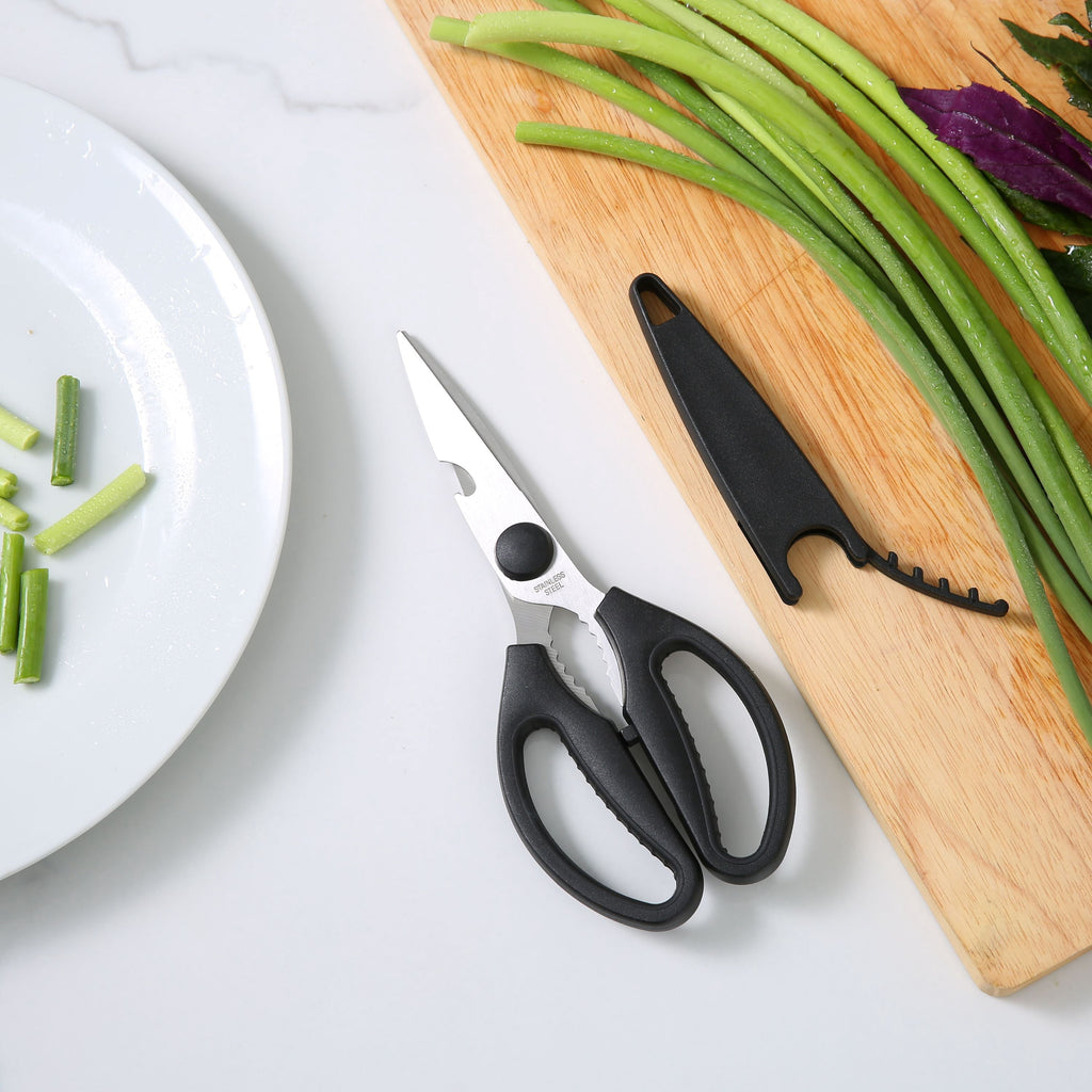 Multi-Functional Stainless Steel Multi-Purpose 8.6in Kitchen Shears - Premium Stainless Steel Garlic Presser & Peeler Detail