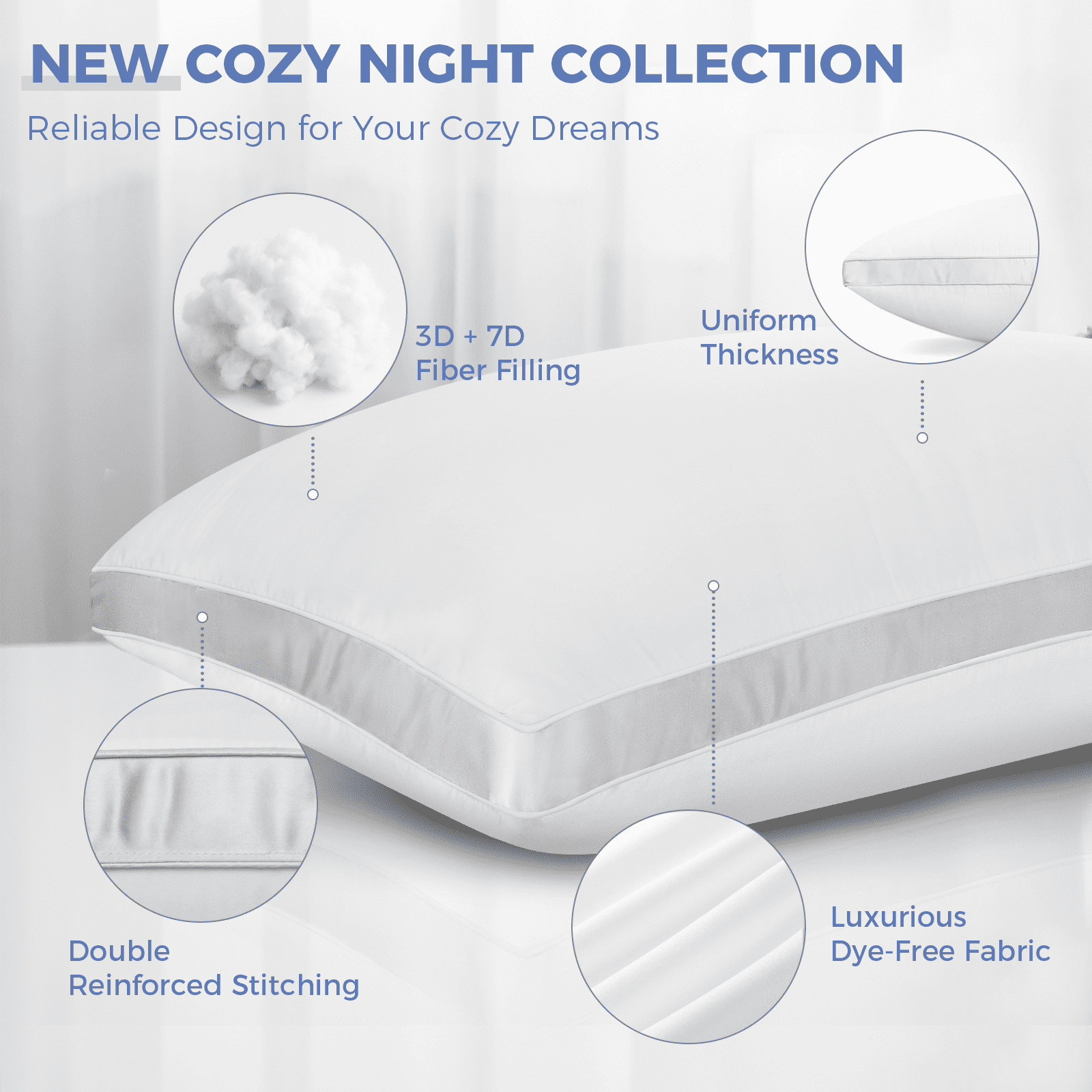 Orthopedic Support Bed Pillows King Size Set of 2, Luxury Hotel Quality,Fluffy and Supportive Gusseted Bed Pillows for Side, Back, or St... - Decorative Throw Pillow Cushion for Sofa & Bed Detail