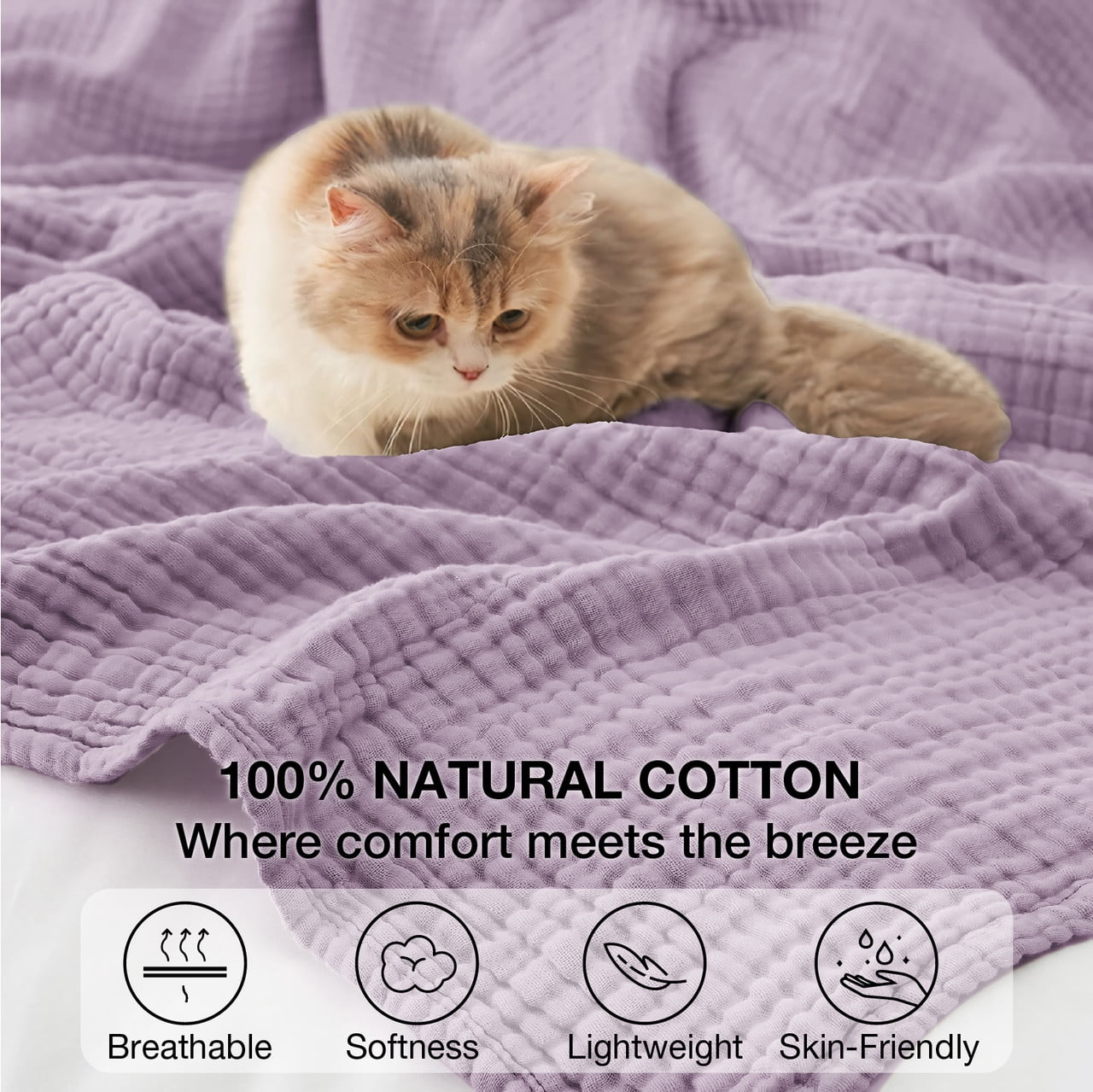 Super Soft Flannel 100% Cotton Muslin Blanket Large 50" x 70", 6 Layers Lightweight and Breathable Throw Blankets for Couch, Soft Coolin... - Super Soft Reversible Sherpa Flannel Blanket Detail