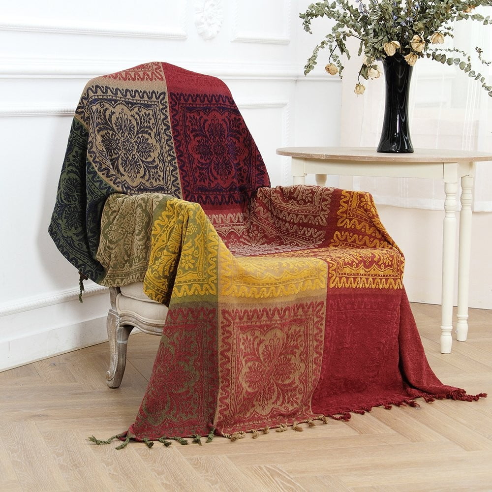 Lightweight Warm 75x60 Inch Machine Wash Boho Tribal Throws Blankets Colorful Bohemian Hippie Chenille Throw Covers Couch Furniture So... - Lightweight Plush Warm Blanket for All Seasons Detail