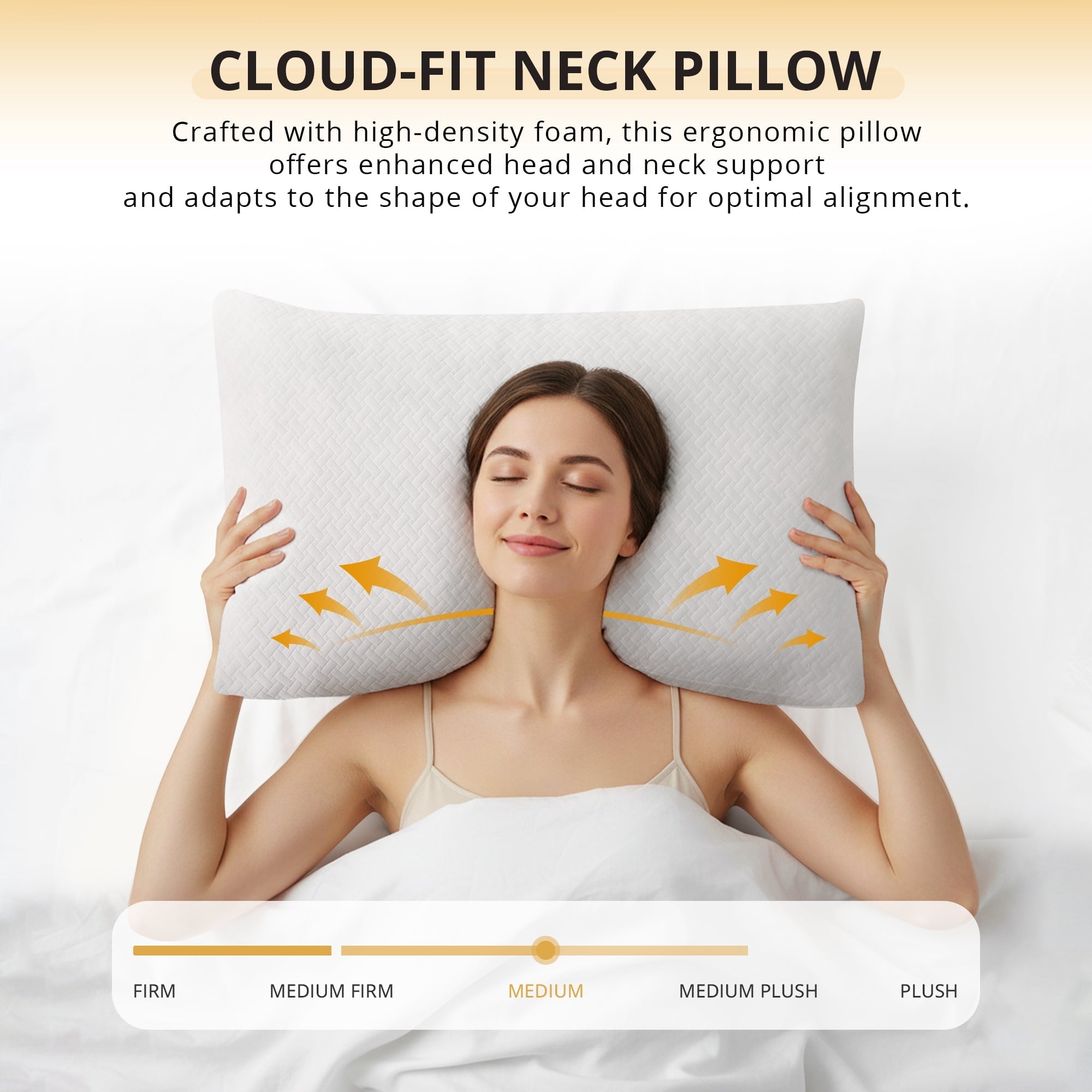 Ergonomic Memory Foam 2 Pack Bed Pillow, Shredded Gel Memory Foam Pillow, Standard Queen, Medium, Made in USA - Hotel Quality Plush Sleeping Pillows Detail
