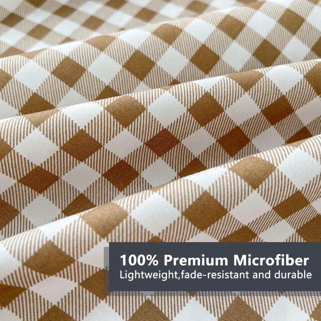 Breathable Luxury Sheet Set, Soft Brushed Microfiber Taupe Plaid Sheets, 4-Piece Brown Grid Set with Deep Pocket - Breathable Egyptian Cotton Flat & Fitted Sheets Detail