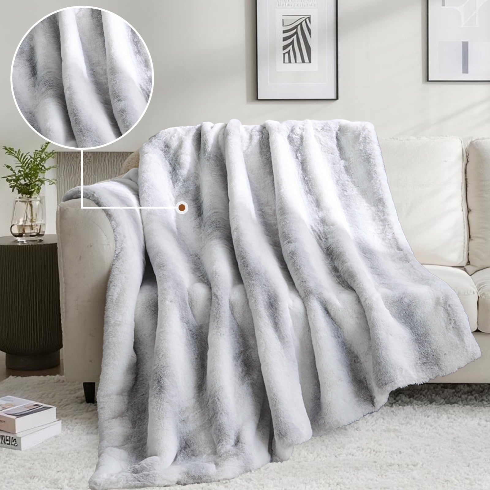 Decorative Knitted Luxury Faux Fur Throw Blanket for Bed Super Thick Warm Fuzzy Blankets for Bedroom Living Room, 60" x 80", White - Super Soft Reversible Sherpa Flannel Blanket Detail