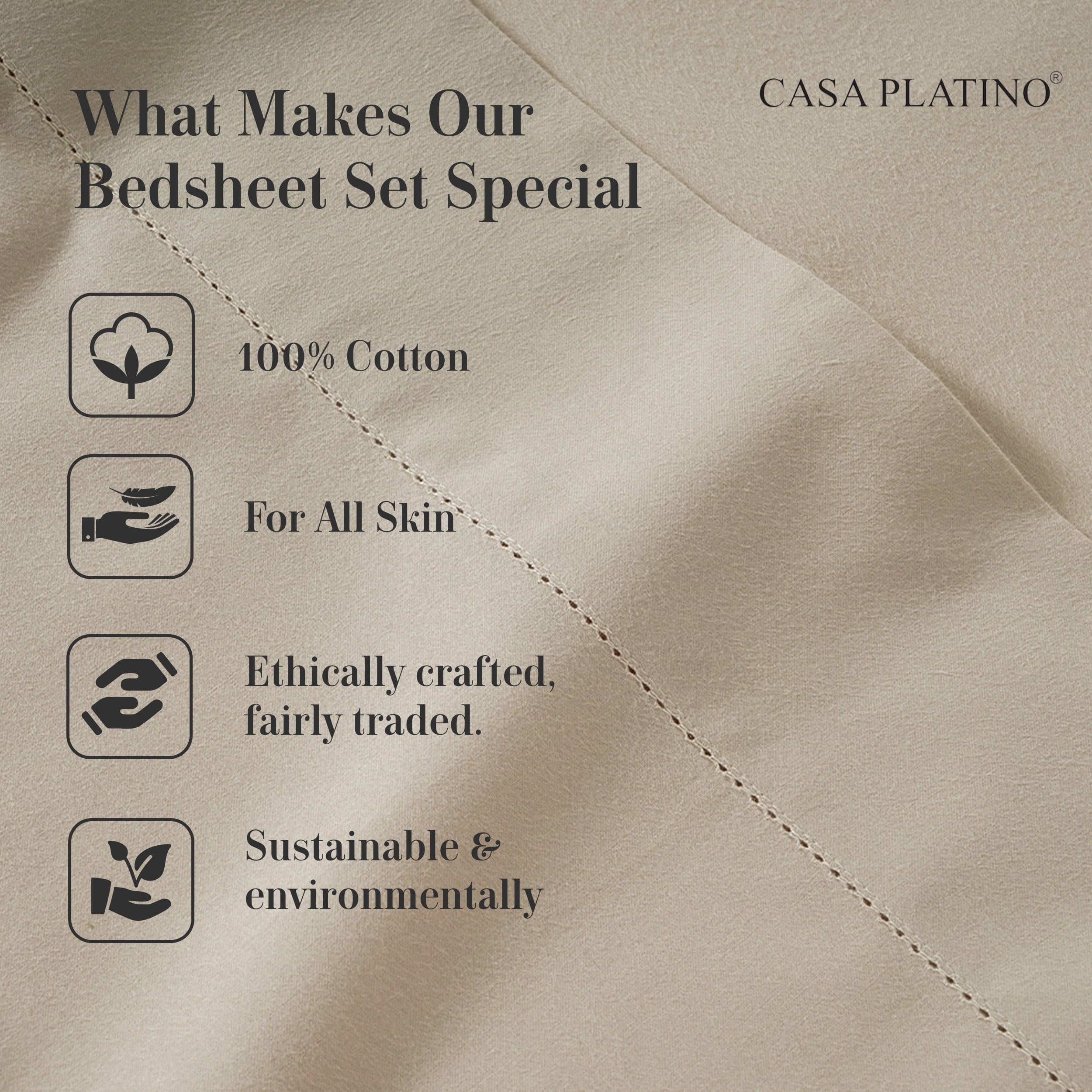 Wrinkle-Resistant 100% Cotton Sheets Set – 4 Piece Cal King Bed Sheet, Soft & Comfy All Season Breathable Percale Weave, 15” Snug Fit D... - Breathable Egyptian Cotton Flat & Fitted Sheets Detail