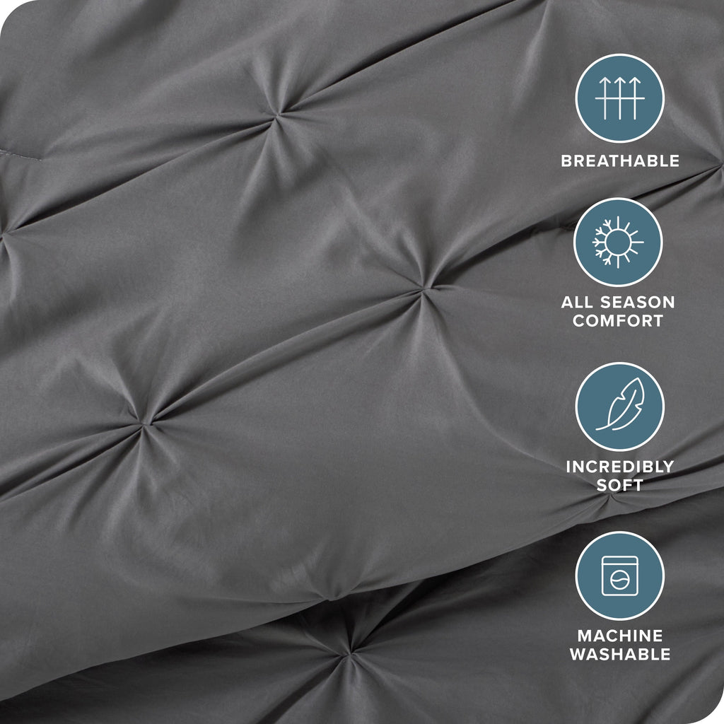 All-Season Pintuck Down Alternative Comforter Set - 3-Pieces - All Seasons - King, Grey - All-Season Down Alternative Comforter Insert Detail