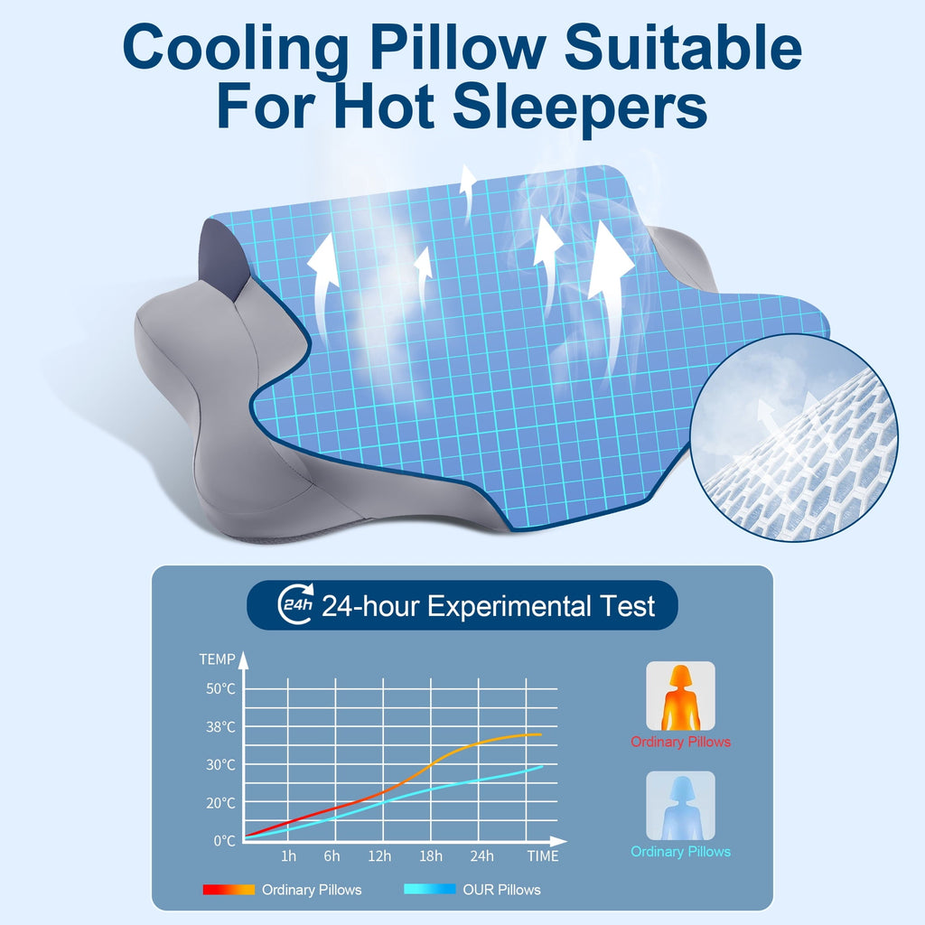 Decorative Plump Cooling Bed Pillow for Neck & Shoulder Pain Relief, Cervical Support Comfort Pillow for Side Back Stomach Sleeper, Er... - Orthopedic Shredded Foam Bed Pillow Set Detail