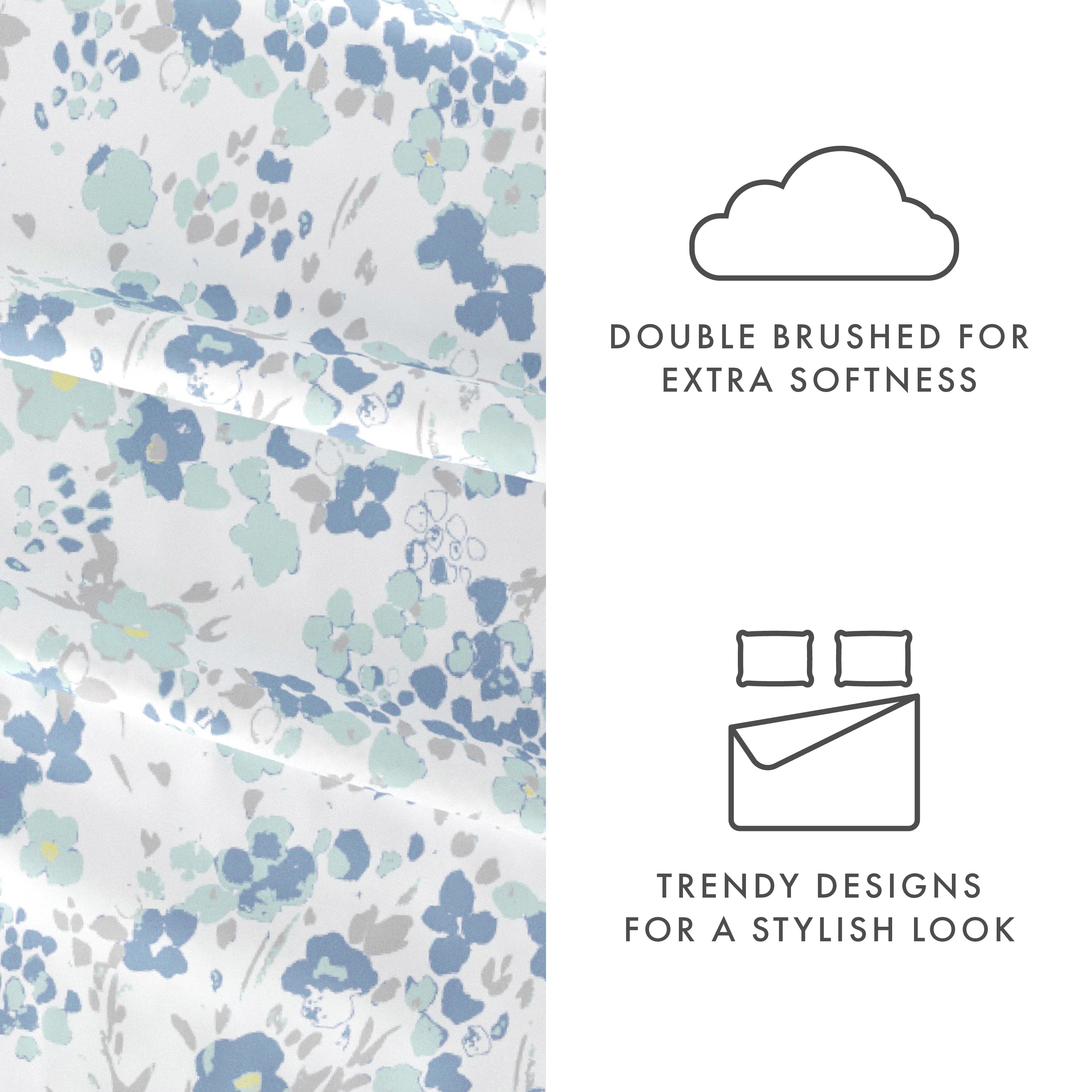 Ultra-Soft 4 Piece Pattern Microfiber Bed Sheets Set, Light Blue Violets, Full - Luxury Bed Sheet Set with Deep Pockets Detail