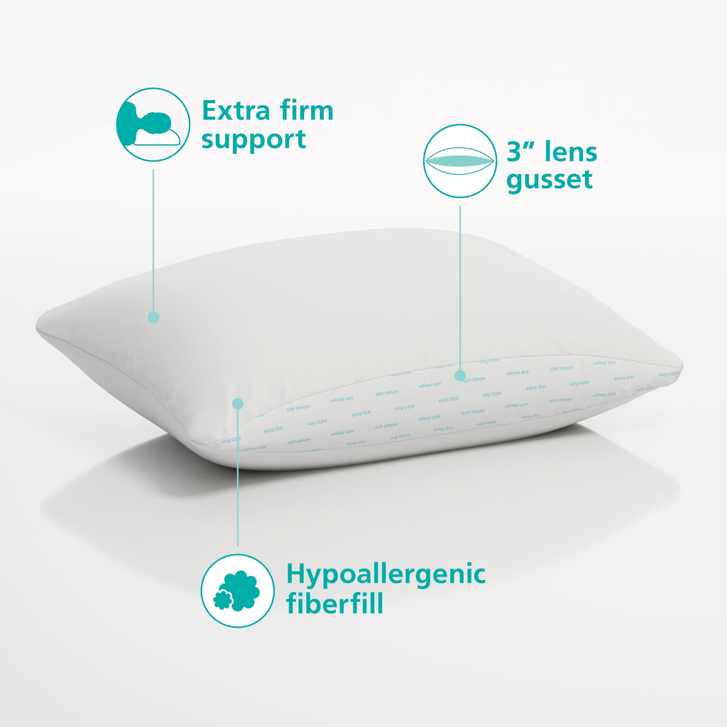 Ergonomic Memory Foam (2 pack) Back & Side Sleeper Bed Pillow, Standard/Queen - Extra Firm Support (4 Pack) - Orthopedic Shredded Foam Bed Pillow Set Detail