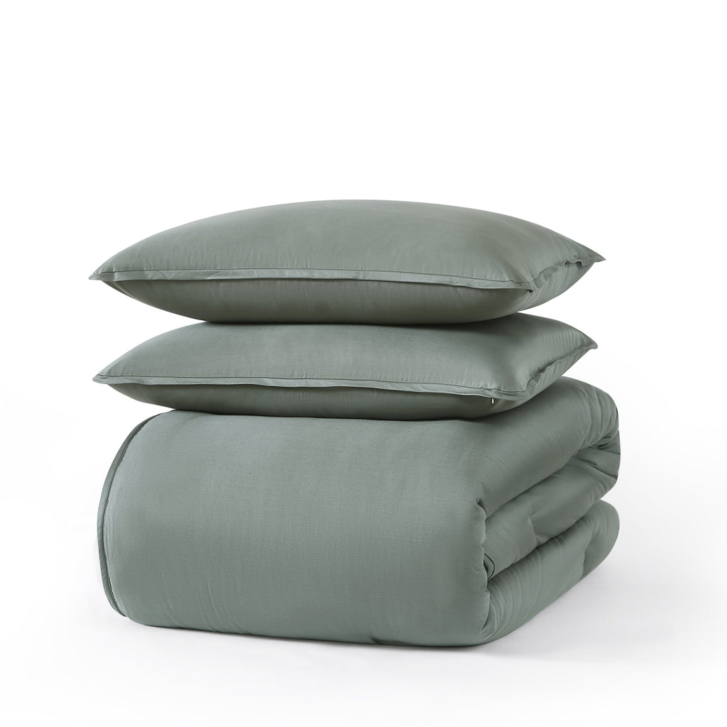 All-Season 3-Piece 400 Thread Count Flag Stone Green Cotton Lyocell Blend Comforter Set, Adult King - Cloud-Like Soft Lightweight Bed Comforter Detail