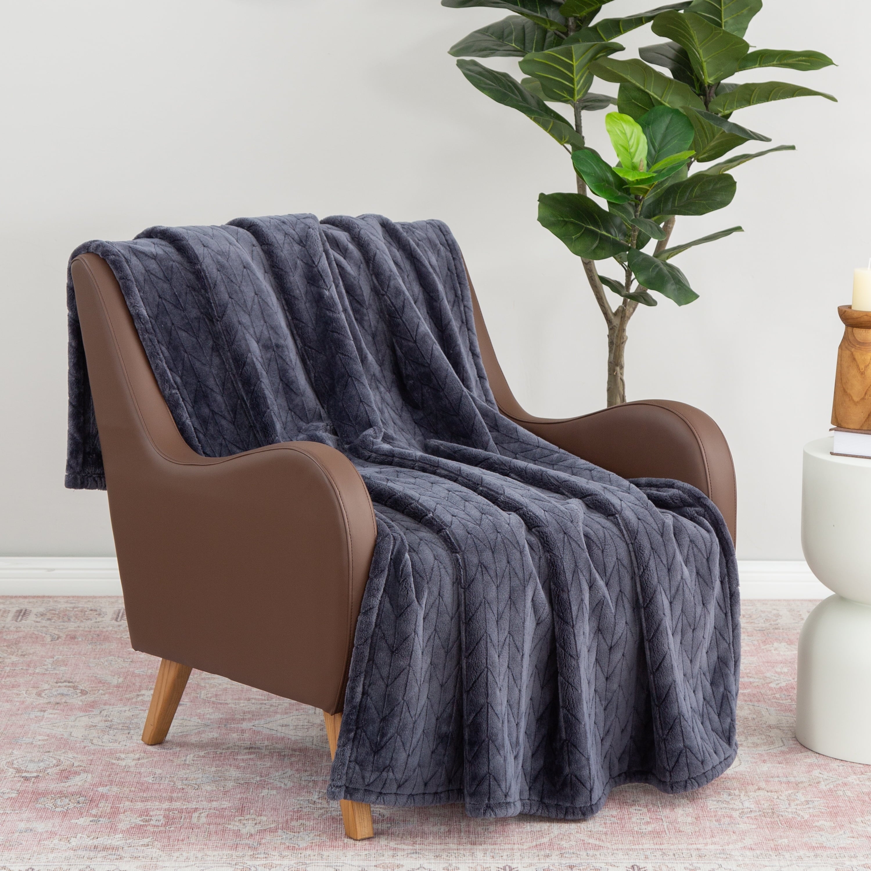 Lightweight Warm Textured Velvet Plush Soft Fleece Throw Blanket, Oversized, Greystone - Cozy Fleece Throw Blanket for Couch & Bed Detail