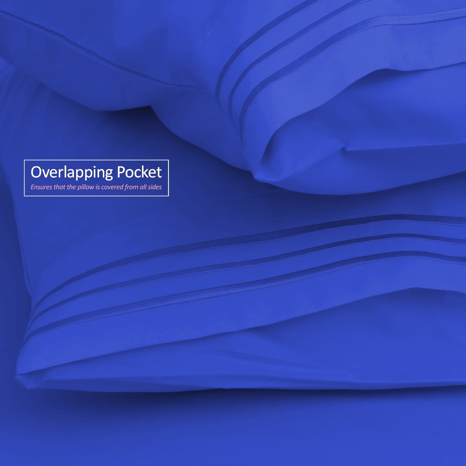Premium Egyptian Cotton Premier 1800 Microfiber Collection 3-Line Bed Sheet Set, Full Size, Royal Blue - Cooling Hotel Quality Bedding Sheets and Pillowcases Detail