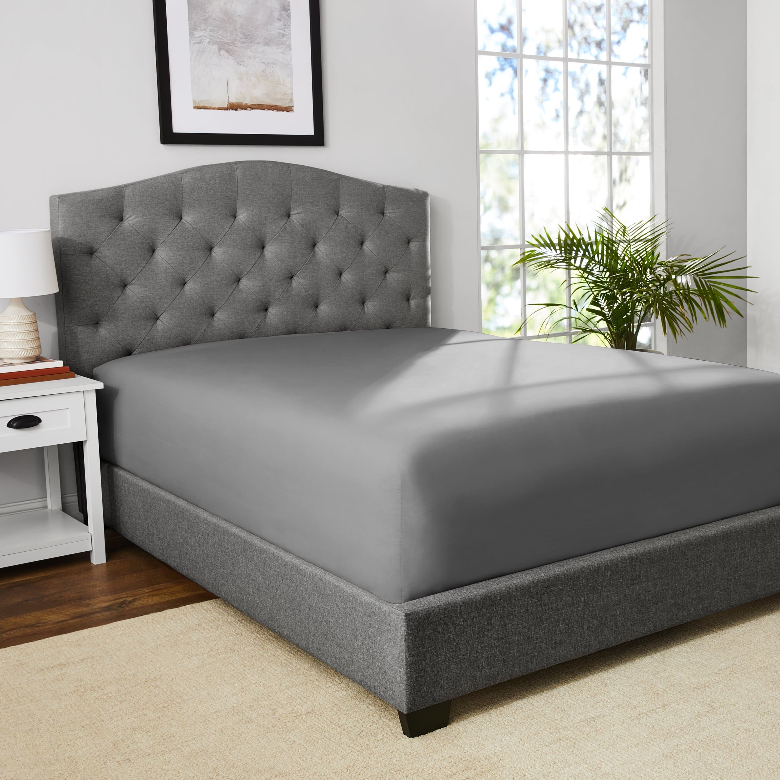Premium Egyptian Cotton Solid Soothing-Gray Cotton Blend Fitted Sheet, Twin/Twin XL - Luxury Bed Sheet Set with Deep Pockets Detail