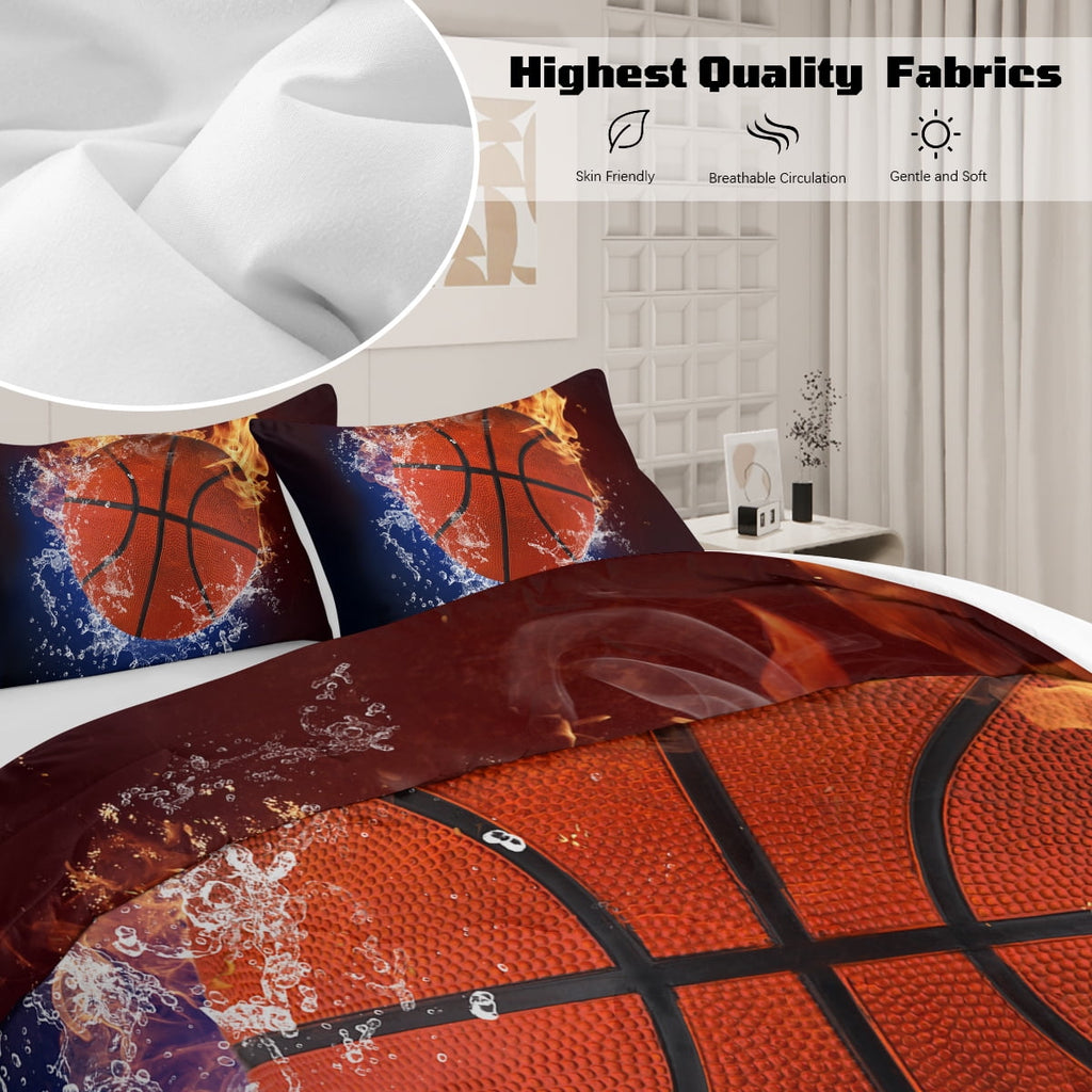 All-Season Twin Comforter Set, 3 Pieces Sport Bedding Set for Kids Boys Teens Brushed Microfiber Basketball Comforter Set, 66x90... - Cloud-Like Soft Lightweight Bed Comforter Detail