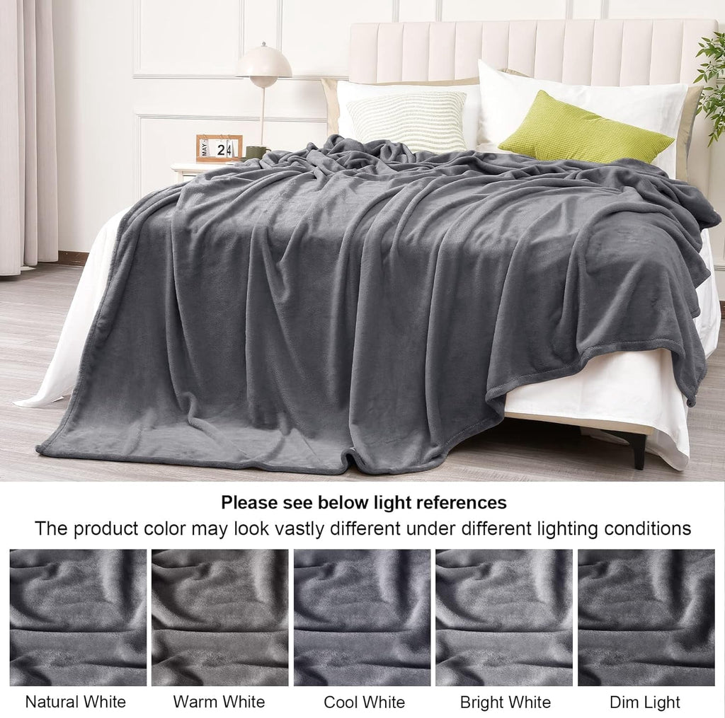 Reversible Sherpa Fleece Throw Blanket, Fuzzy Soft Lightweight Blankets for Bed, Sofa, Suitable for All Season, Grey, 50x60 inches - Super Soft Reversible Sherpa Flannel Blanket Detail