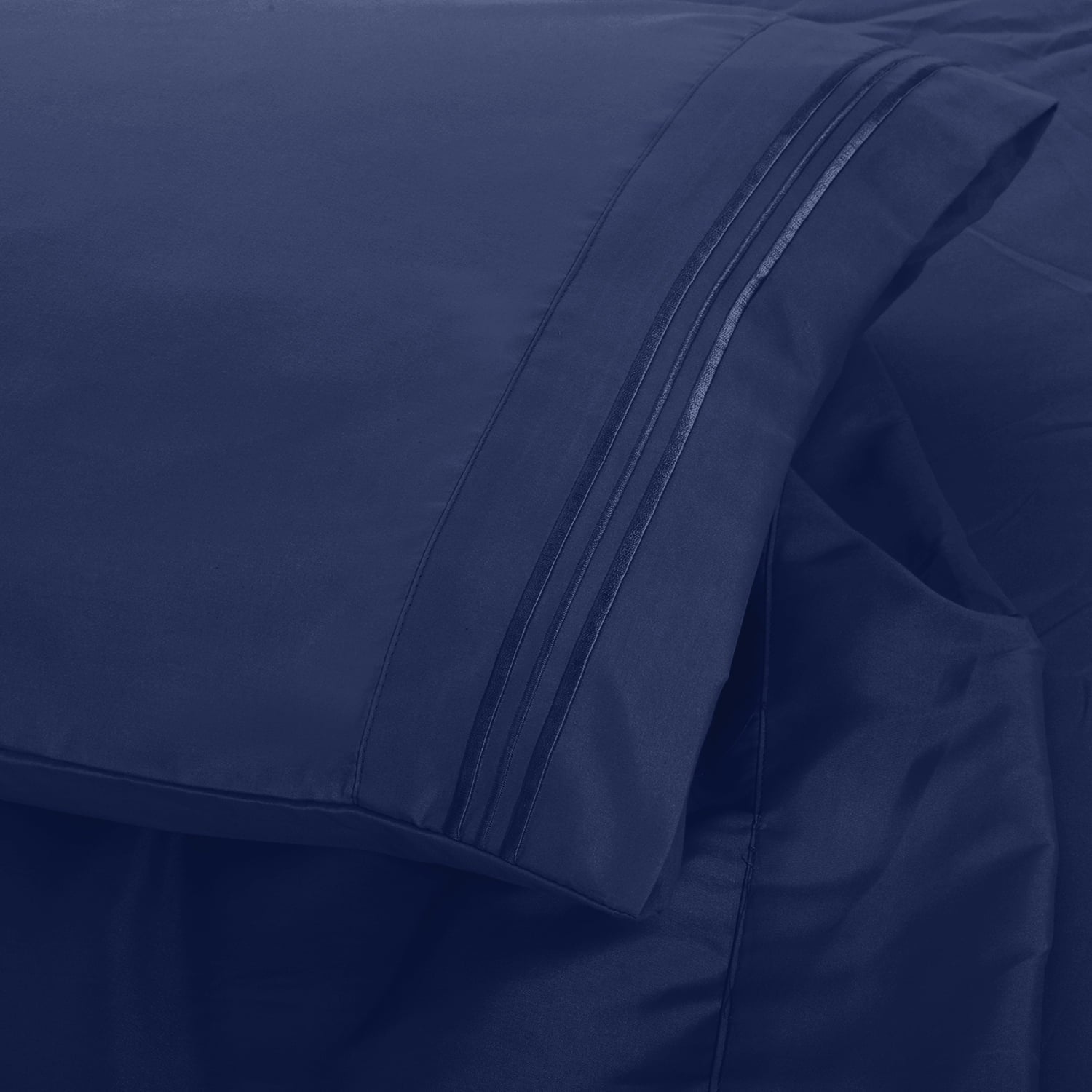 Wrinkle-Resistant Queen Bed Sheets Set, 6 Pc Microfiber Bed Sheets, Extra Deep Pocket Queen Fitted Sheet, Flat Sheet & Pillowcases, Nav... - Luxury Bed Sheet Set with Deep Pockets Detail