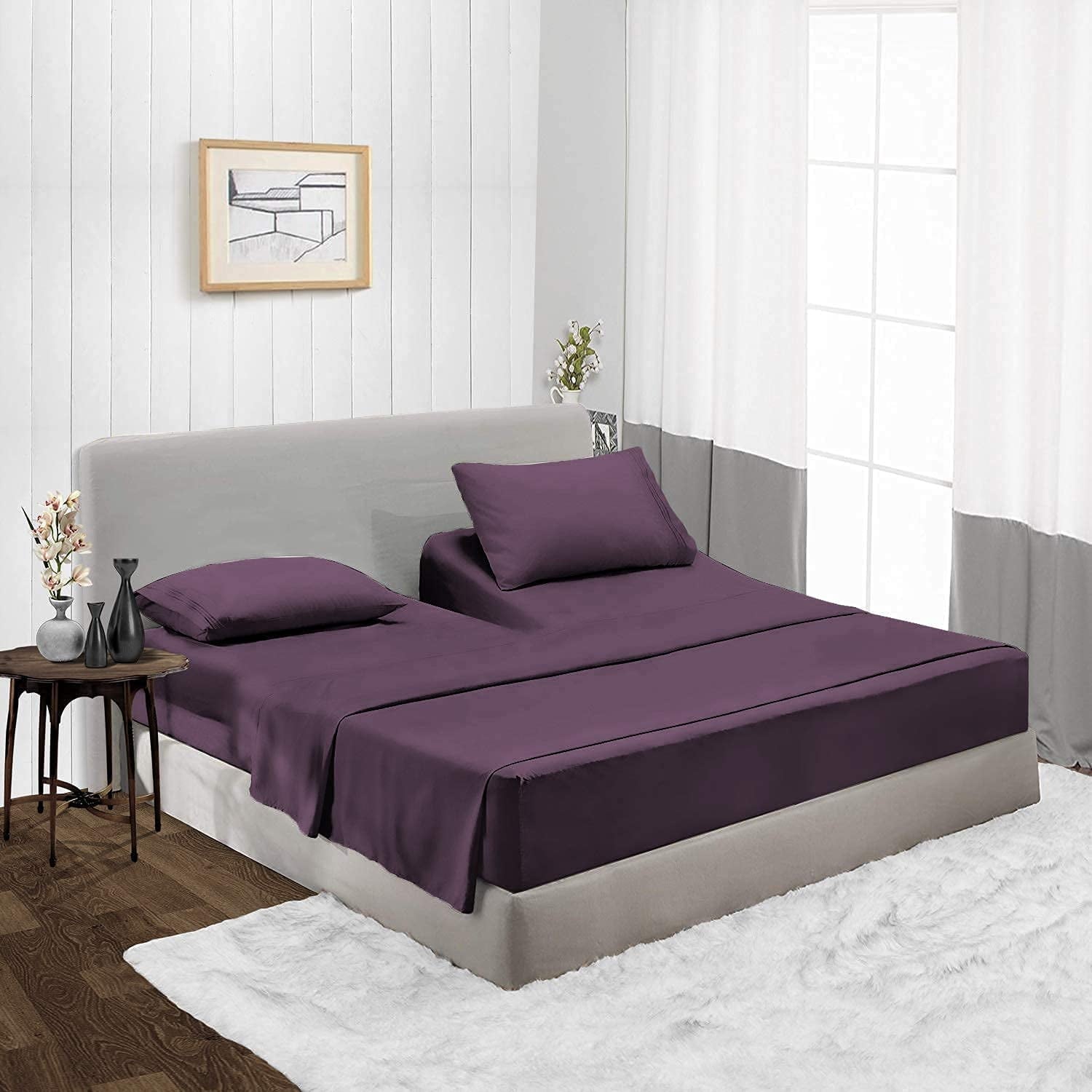 Breathable Luxury Top Split-King: Adjustable King Bed Sheets - Bed Sheet Set - 100% Egyptian Cotton - 800 Thread Count - 15 Inch Deep P... - Breathable Egyptian Cotton Flat & Fitted Sheets Detail