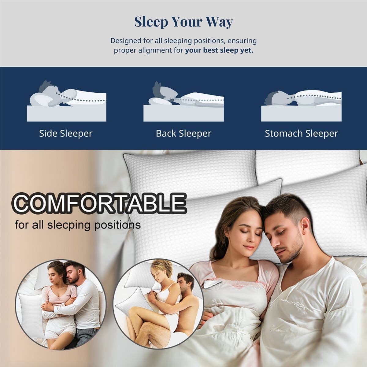 Ergonomic Memory Foam Pillows King Size Set of 2, Hotel Quality, Down Alternative Gusseted Bed Pillows for Side, Back, or Stomach Sleepers,... - Ergonomic Memory Foam Pillow for Neck Pain Support Detail