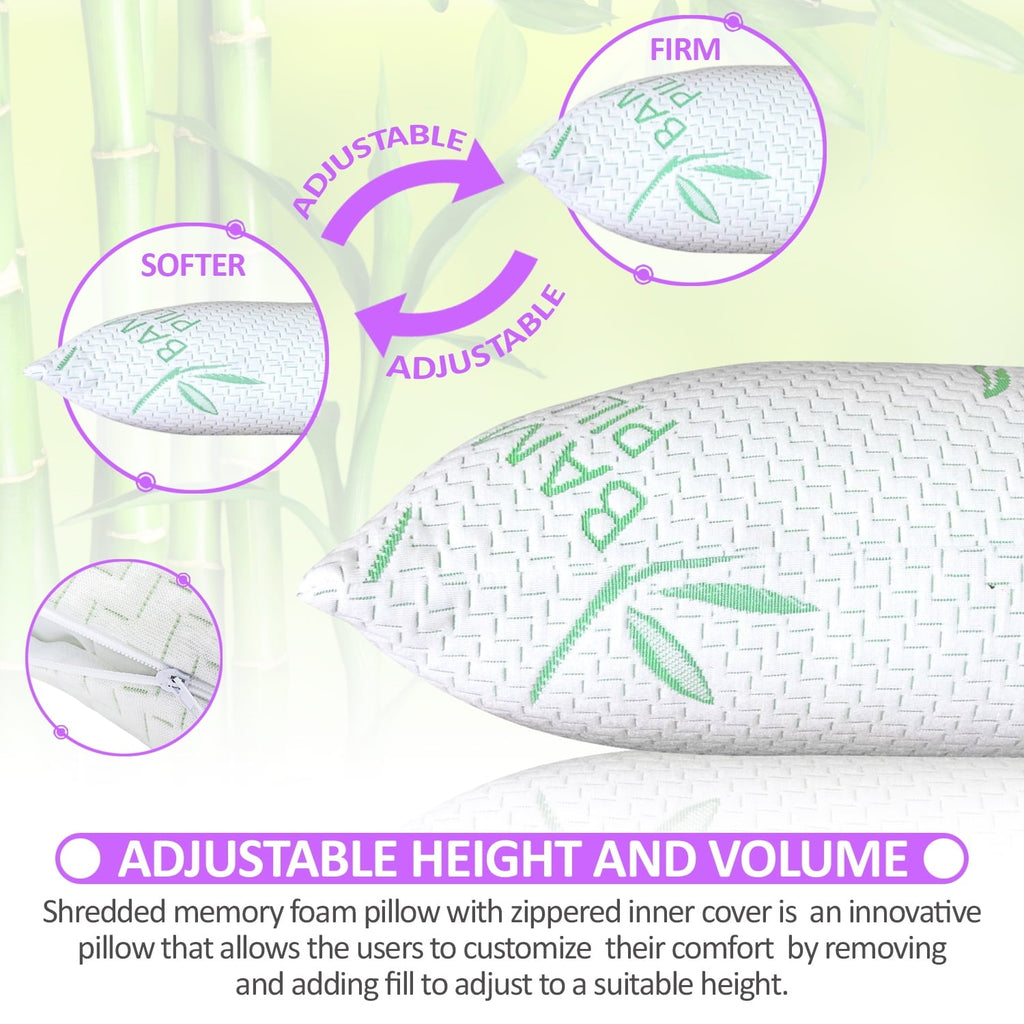 Ergonomic Memory Foam King Size Bamboo Pillow, Memory Foam Bed Pillows with Washable Pillowcases, King - Decorative Throw Pillow Cushion for Sofa & Bed Detail