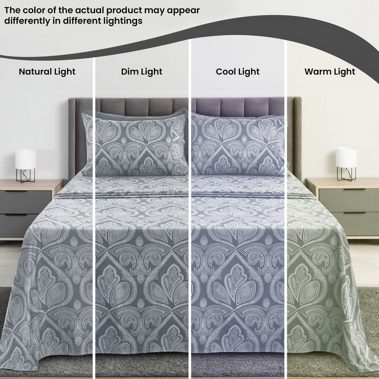 Wrinkle-Resistant 6-Piece Bed Sheet Set, Deep Pocket Queen Sheets Up to 16 Inch, 1 Flat Sheet , 1 Fitted Sheet & 4 Pillowcases (Queen, ... - Luxury Bed Sheet Set with Deep Pockets Detail
