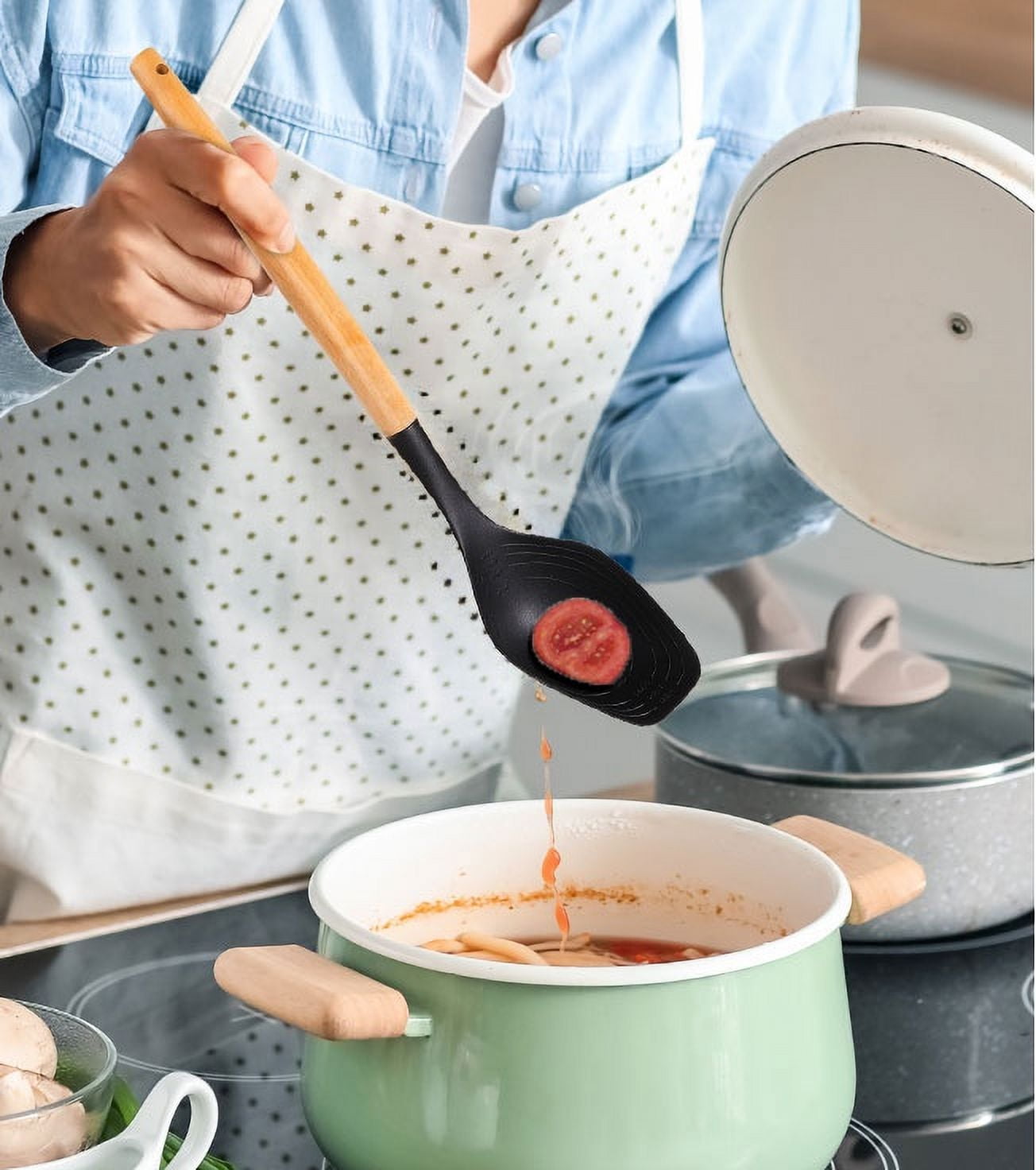 Professional Grade with Bamboo Handle, Ideal for Cooking , 13in L - Professional Kitchen Tool for Culinary Enthusiasts Detail
