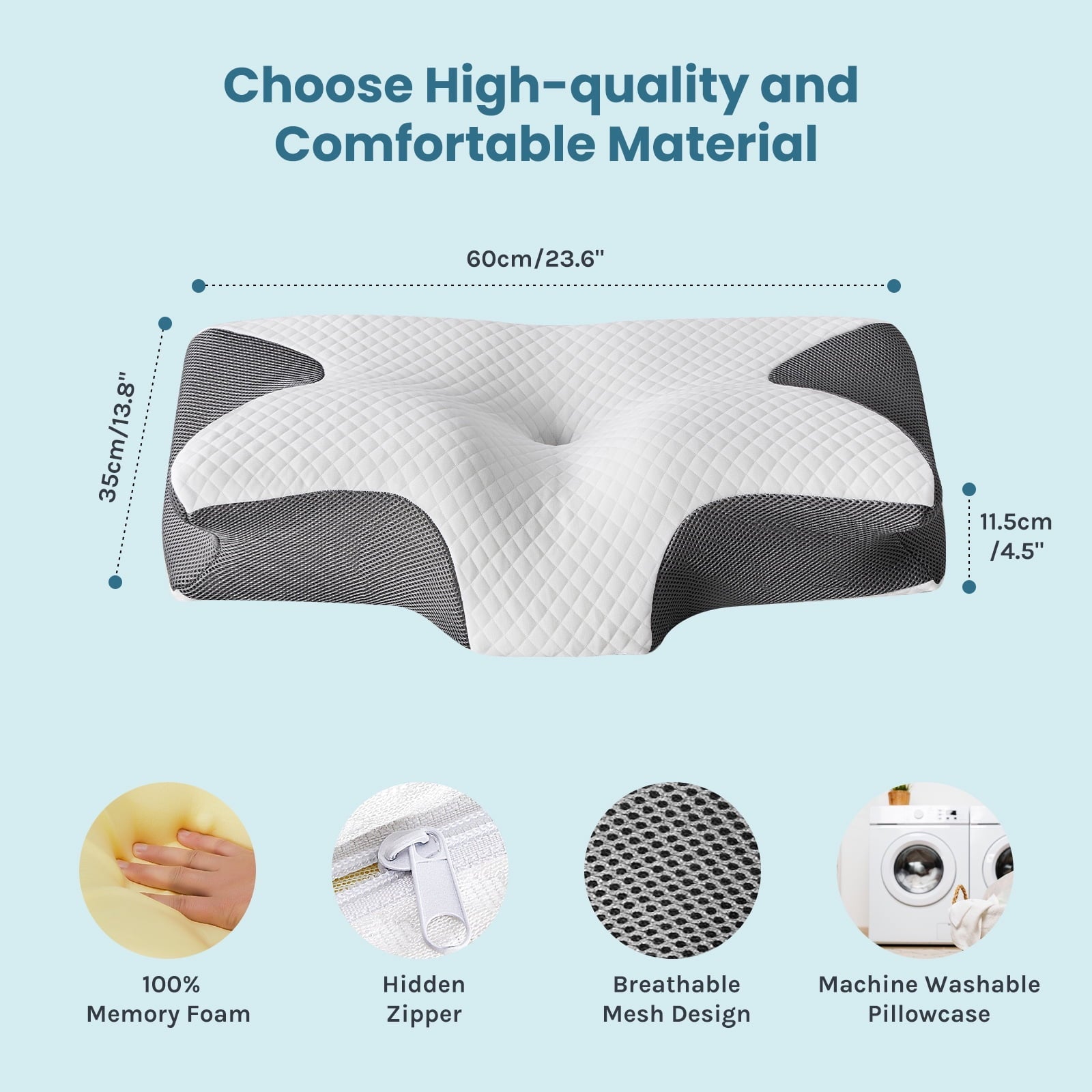Decorative Plump Cervical Pillow for Pain Relief, Ergonomic Side Sleeper Pillow for Orthopedic Contour Support for Bed Sleeping, Memor... - Decorative Throw Pillow Cushion for Sofa & Bed Detail