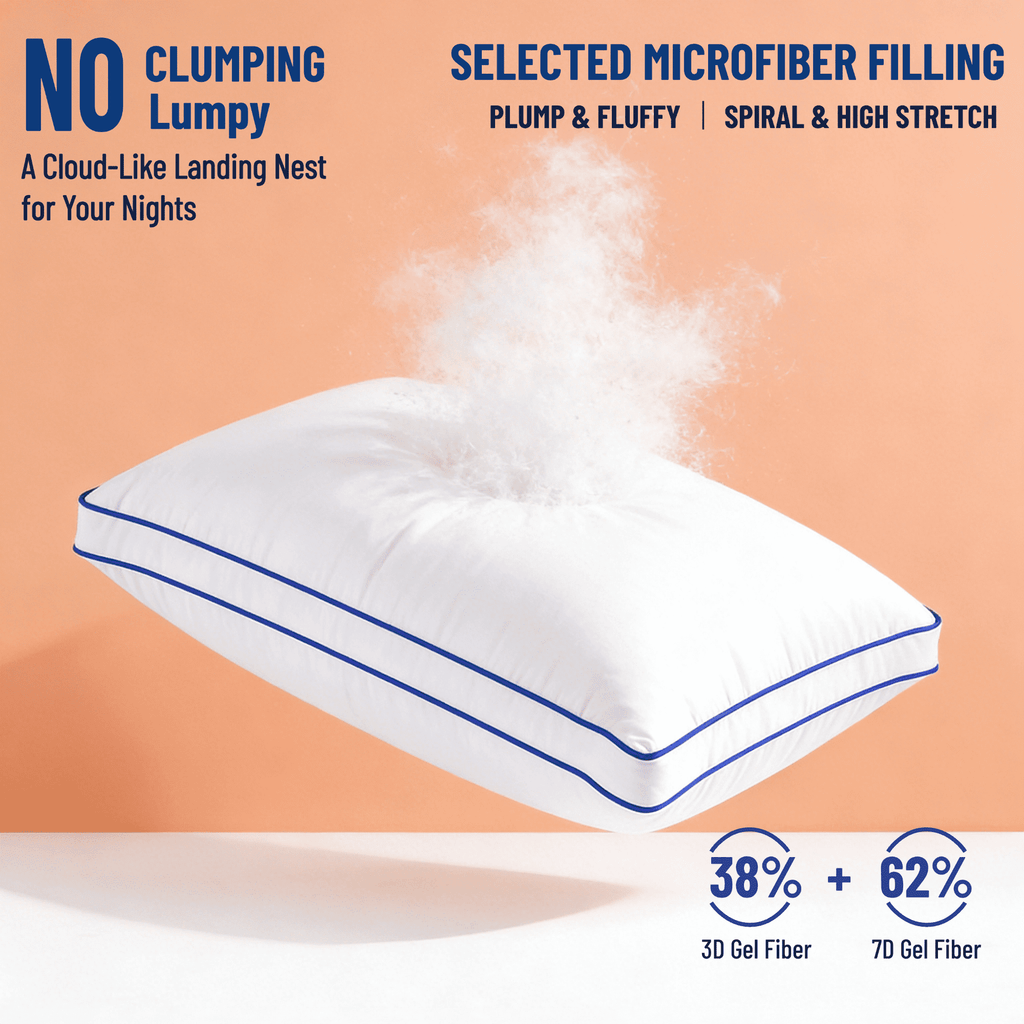 Ergonomic Memory Foam Pillows Queen Size Set of 2 Bed Pillows 2 Pack Down Alternative Hotel Pillows for Side Sleepers and Back Sleepers Gus... - Orthopedic Shredded Foam Bed Pillow Set Detail