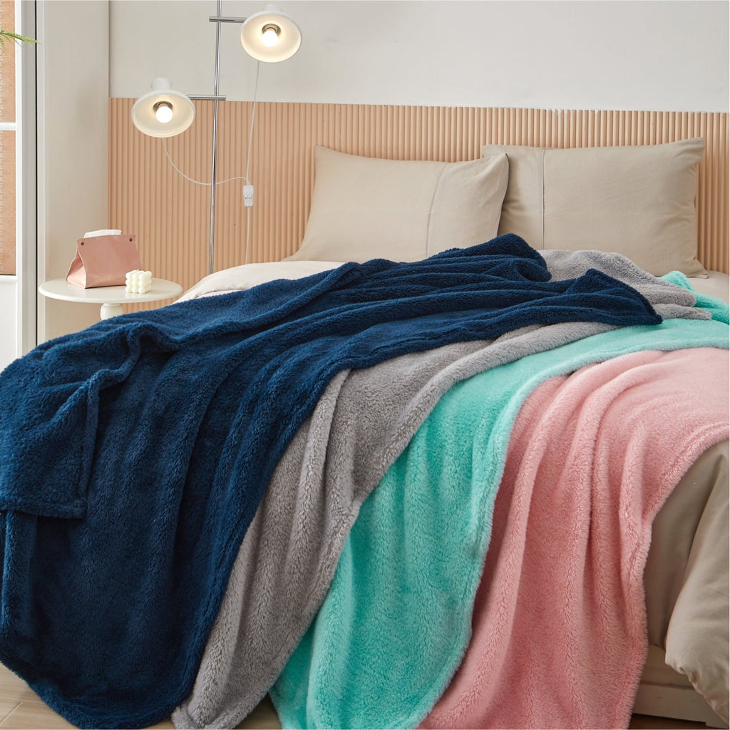 Super Soft Flannel Soft, Navy Blue, Oversized, Fuzzy, Throw Blanket for Kids, 72 x 50 inches - Super Soft Reversible Sherpa Flannel Blanket Detail