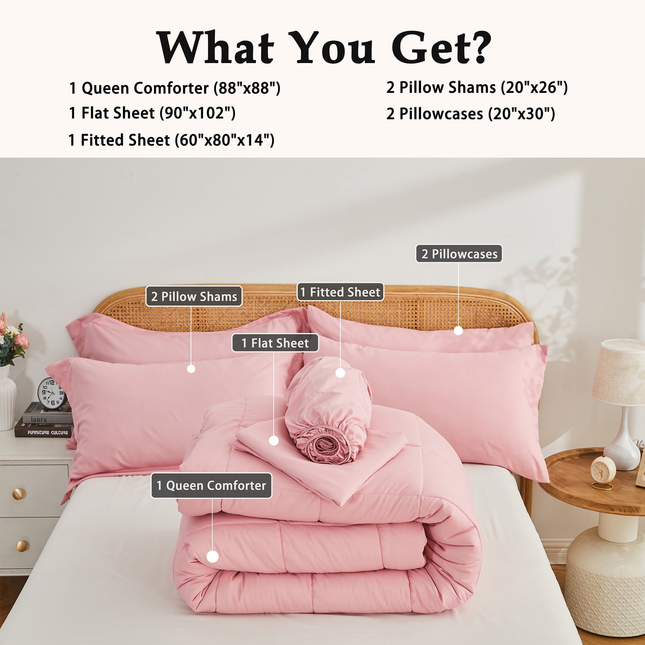 Heavyweight Warmth 7-Piece Queen Size Comforter Set,Pink Reversible Bed in a Bag,All Season Solid Bedding Set with Sheets,Pillowcases & ... - Luxurious Quilted Duvet Cover Set Detail