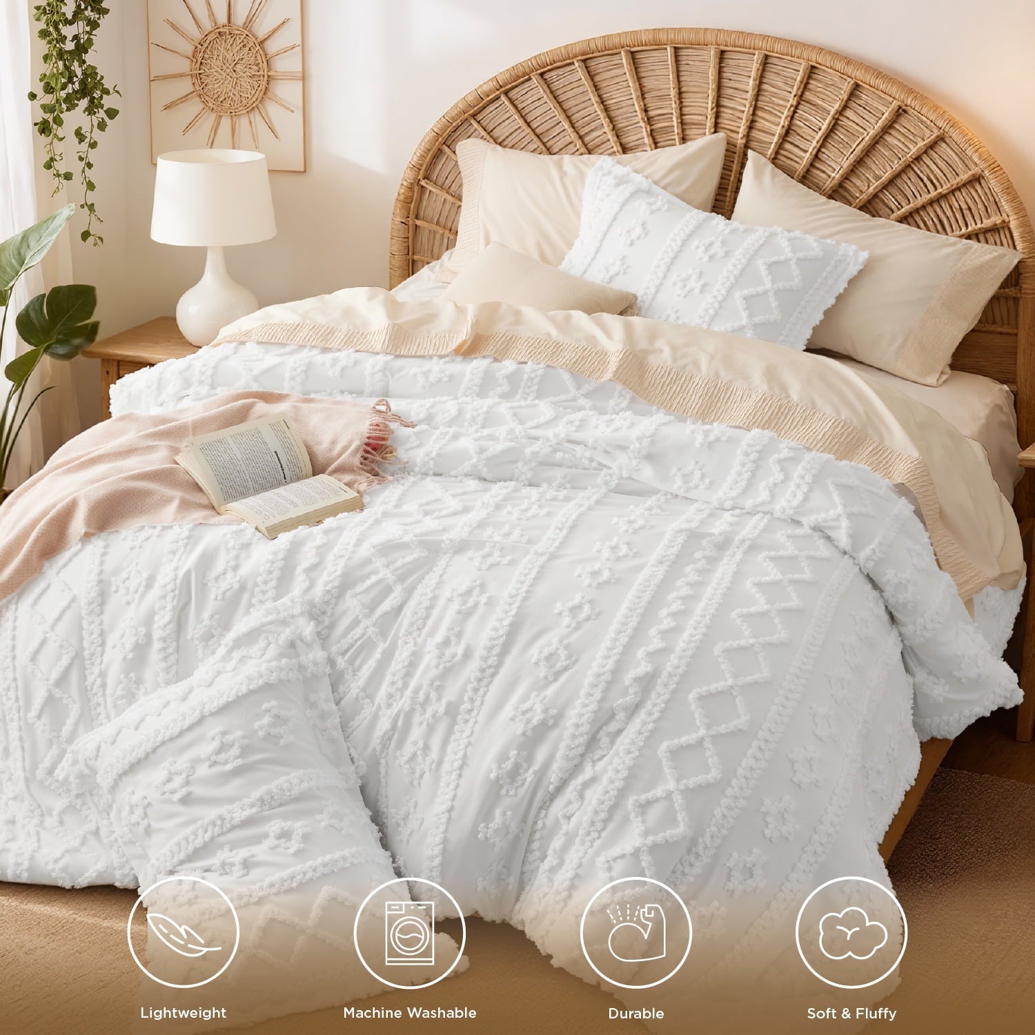 Luxurious Quilted Tufted Boho Comforter Set, 2 Pieces Farmhouse Shabby Chic Embroidery Bed Set, Soft Jacquard Comforter for All Seasons... - Luxurious Quilted Duvet Cover Set Detail