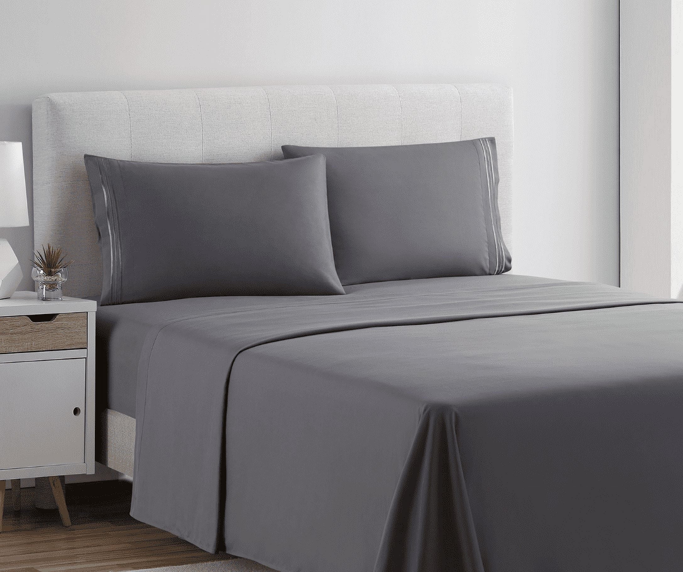 Breathable Luxury Queen Sheets Set, 1800 Series 4 Piece Sheets , Luxury Soft Microfiber Queen Size Bed Sheets Set, Gray - Cooling Hotel Quality Bedding Sheets and Pillowcases Detail