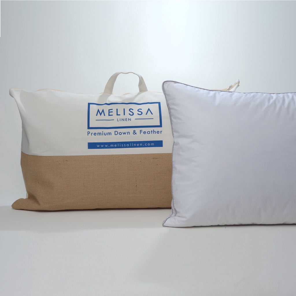 Ergonomic Memory Foam Linen Premium Goose Down Feather Pillow for Bed, Soft & Supportive, Standard Size, White - Orthopedic Shredded Foam Bed Pillow Set Detail