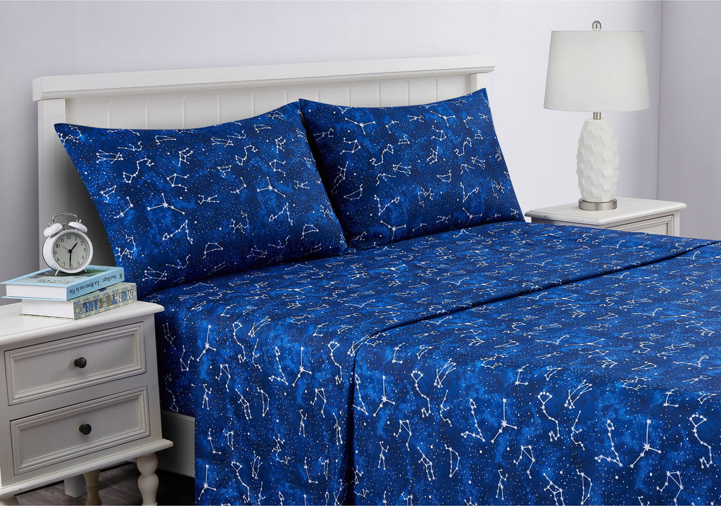Cooling Sateen Kids Soft Microfiber Sheet Set, Navy Blue Stars, Full, 4 Pieces, Easy Care - Premium Ultra-Soft Pillowcase Pair for Sleeping Detail