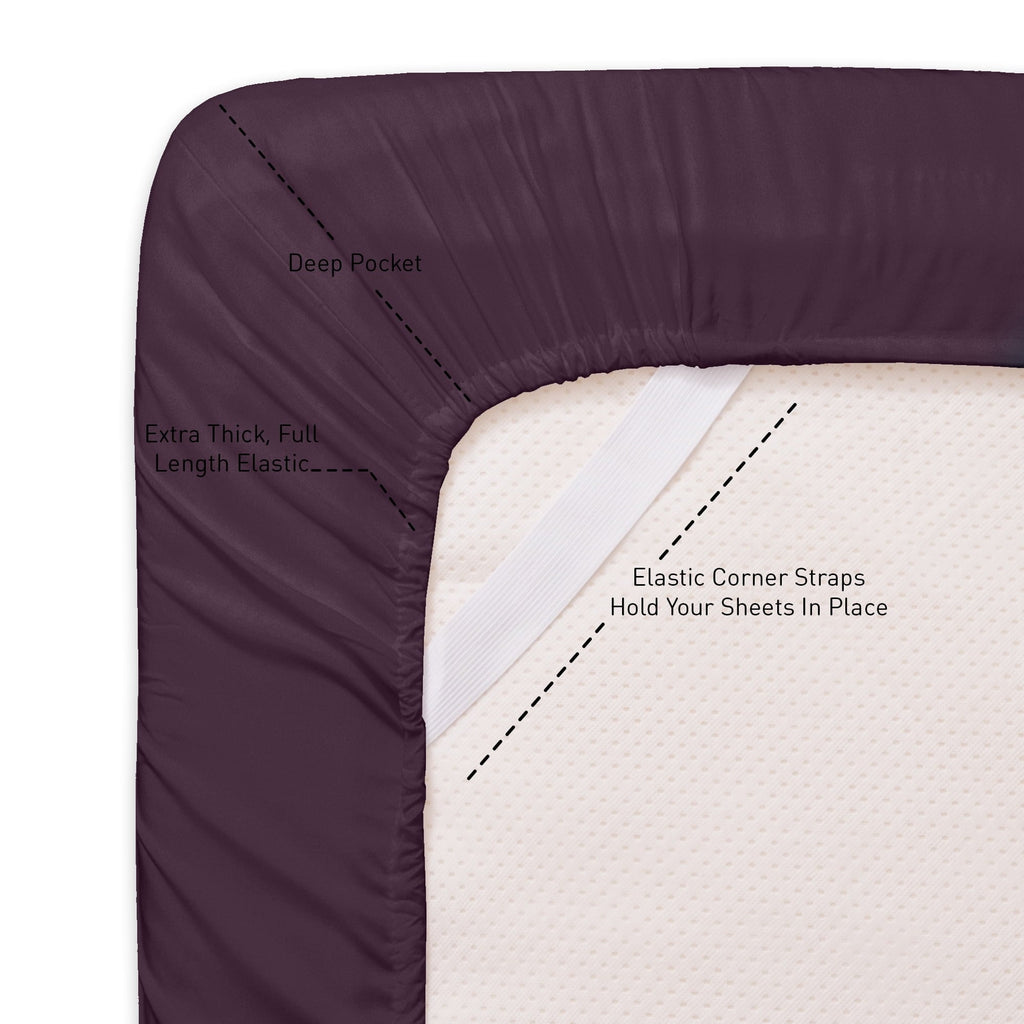 Wrinkle-Resistant 1800 Series Bed Sheets - Extra Soft Microfiber Deep Pocket Sheet Set - Purple, Full - Breathable Egyptian Cotton Flat & Fitted Sheets Detail