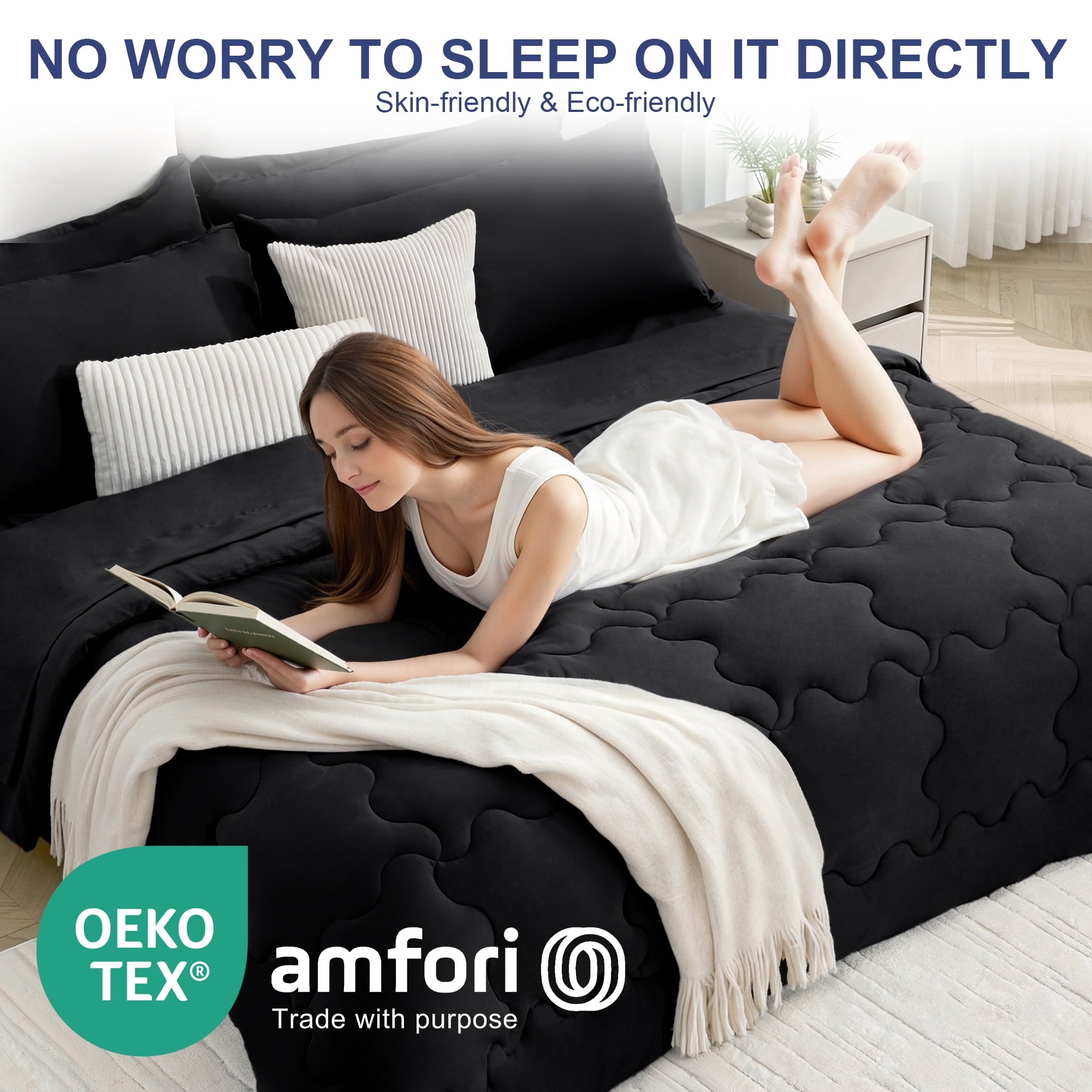 All-Season 7 Pieces Comforter Set Full，Bed in A bag，All Seasons Bedding sets with Comforter,Fitted Sheet,Flat Sheet,Pillowcases ... - Luxurious Quilted Duvet Cover Set Detail
