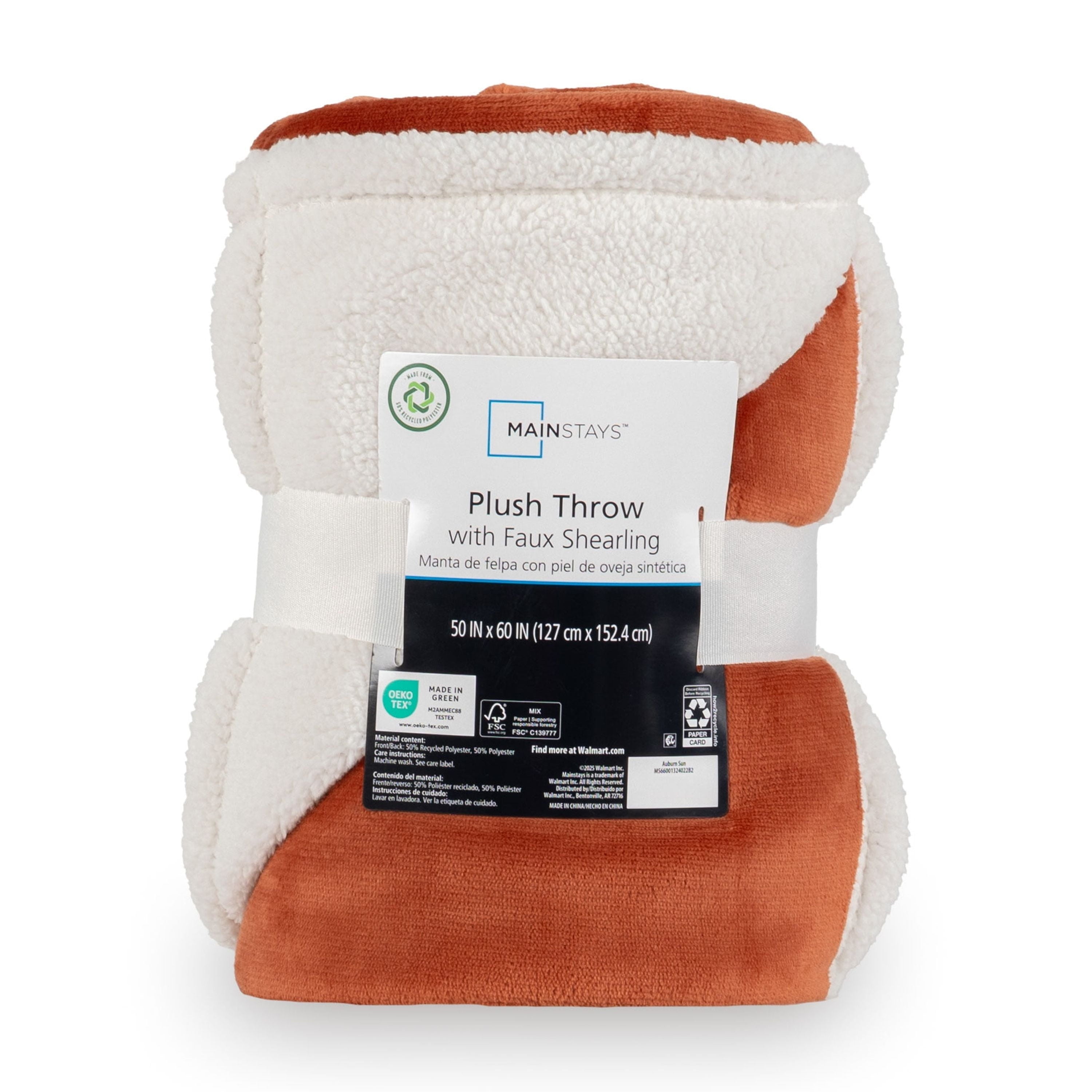 Reversible Sherpa Reversible Printed Velvet Plush and Hampshire Faux Shearling Soft Throw Blanket, Standard Size, Auburn Sun - Luxury Knitted Decorative Throw Blanket with Fringes Detail
