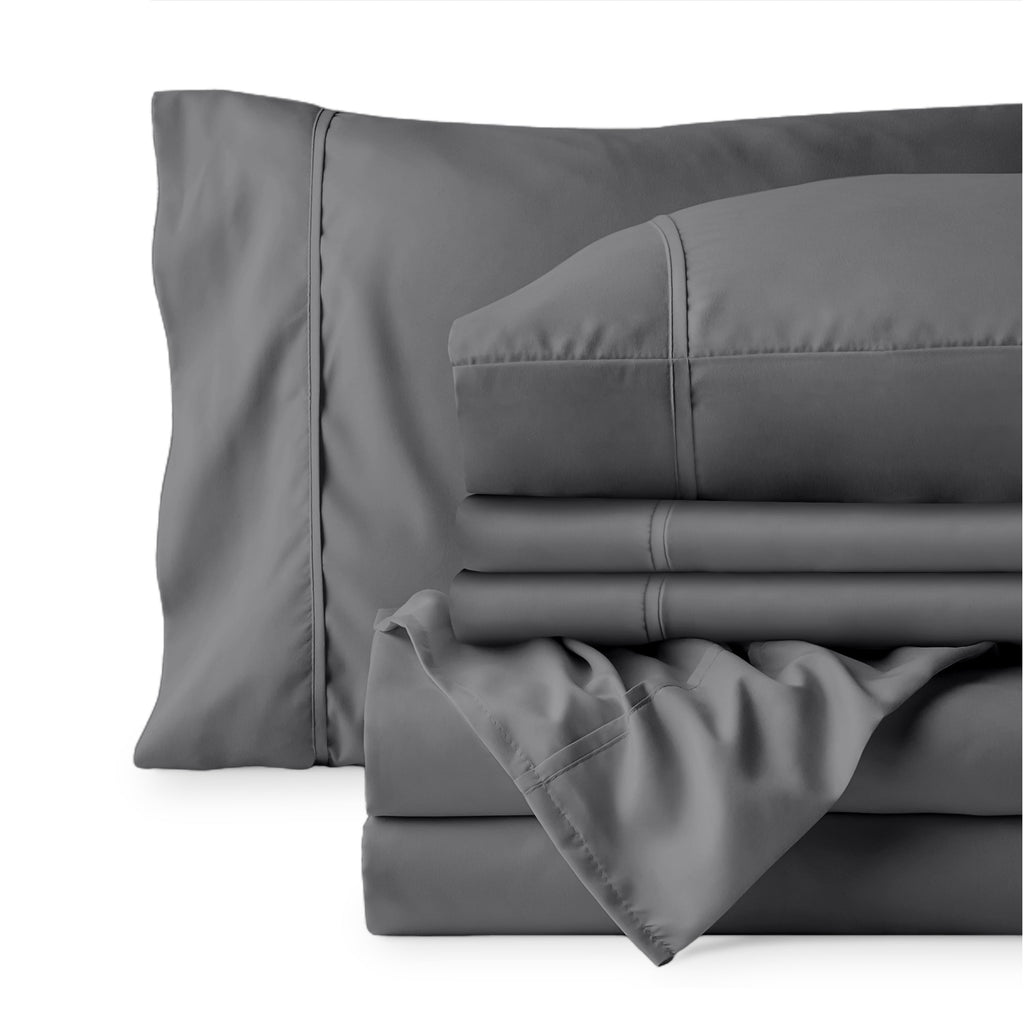 Premium Egyptian Cotton Luxury Bed Sheet Set- 6 Piece - Queen, Gray - Luxury Bed Sheet Set with Deep Pockets Detail