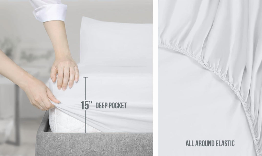 Ultra-Soft Set, Soft Microfiber 4 Piece Hotel Luxury Bed s with Deep Pockets, Embroidered Pillow Cases, Side Storage Pocket Fitt... - Premium Ultra-Soft Pillowcase Pair for Sleeping Detail