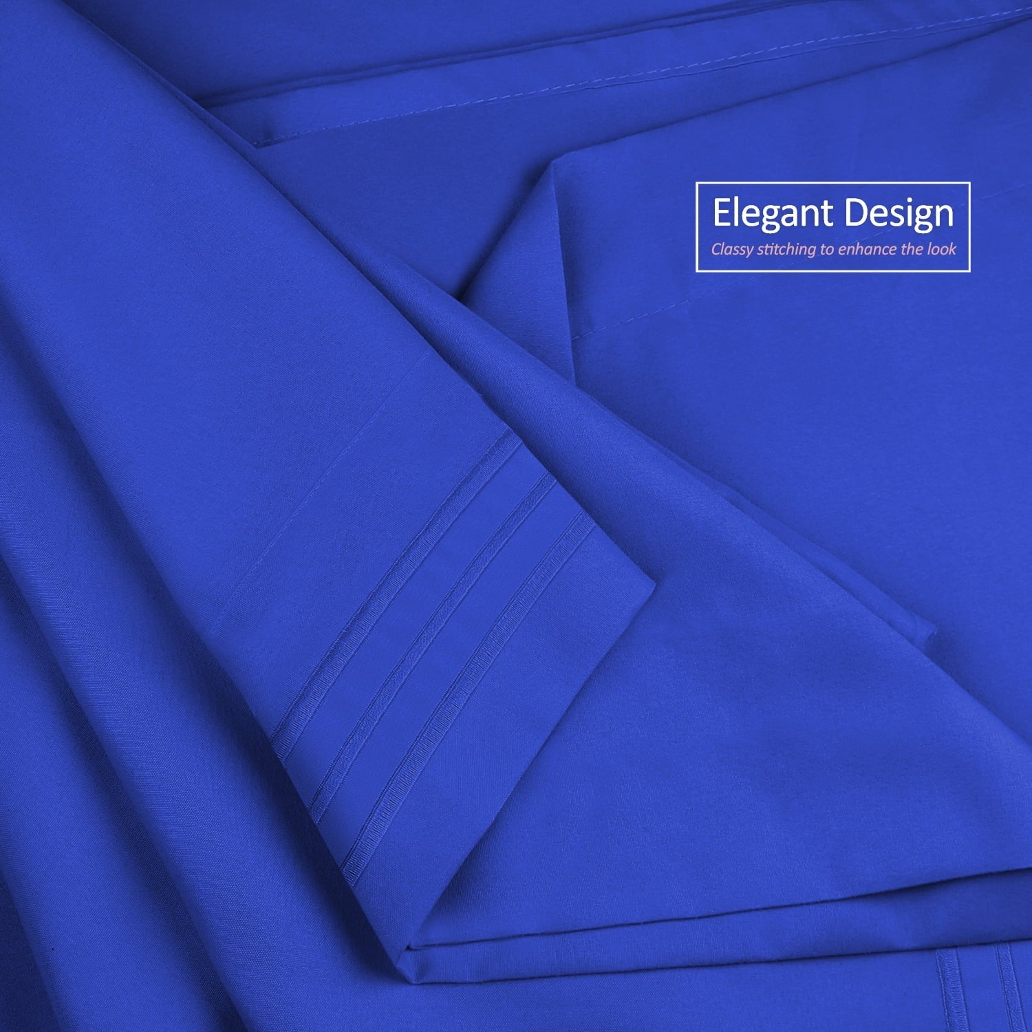 Premium Egyptian Cotton Premier 1800 Microfiber Collection 3-Line Bed Sheet Set, Full Size, Royal Blue - Cooling Hotel Quality Bedding Sheets and Pillowcases Detail