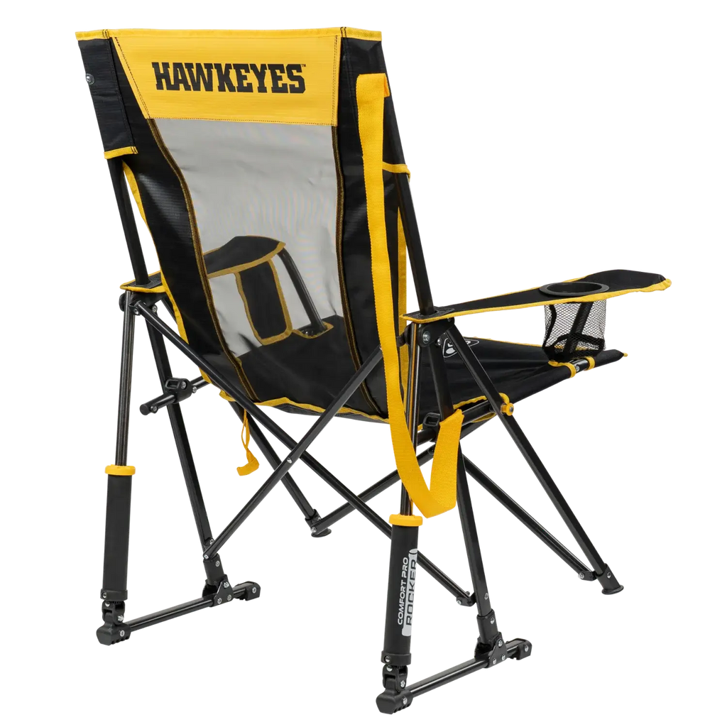 Luxury Camp College Comfort Pro Rocker - Iowa Hawkeyes - Choice 249 - Freestyle Rocker Portable Outdoor Folding Chair Detail