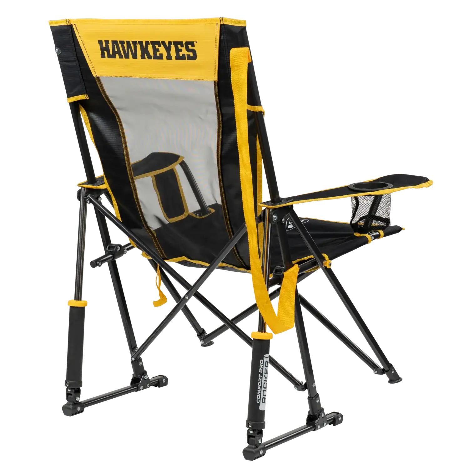 Luxury Camp College Comfort Pro Rocker - Iowa Hawkeyes - Choice 249 - Freestyle Rocker Portable Outdoor Folding Chair Detail