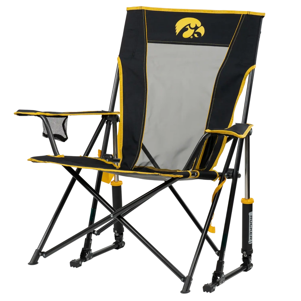 Luxury Camp College Comfort Pro Rocker - Iowa Hawkeyes - Choice 249 - Freestyle Rocker Portable Outdoor Folding Chair Detail