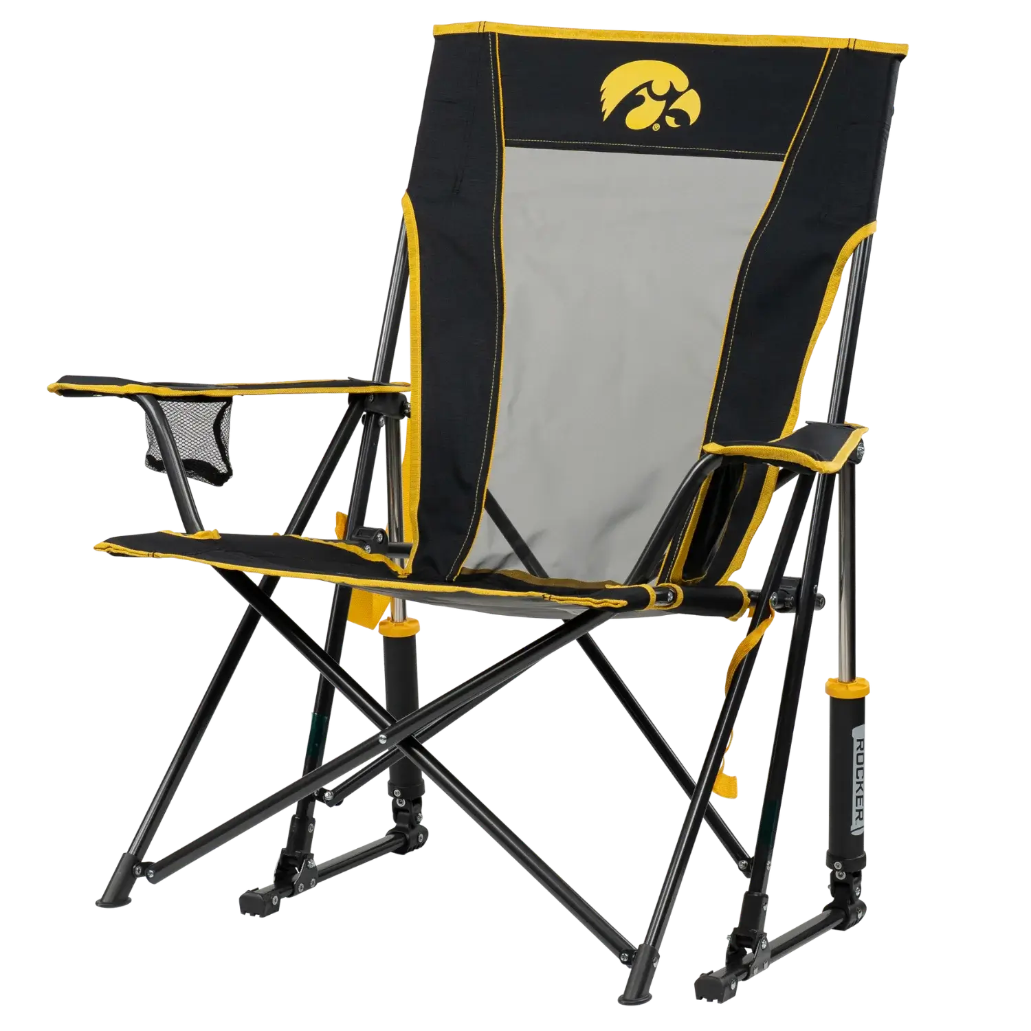 Luxury Camp College Comfort Pro Rocker - Iowa Hawkeyes - Choice 249 - Freestyle Rocker Portable Outdoor Folding Chair Detail