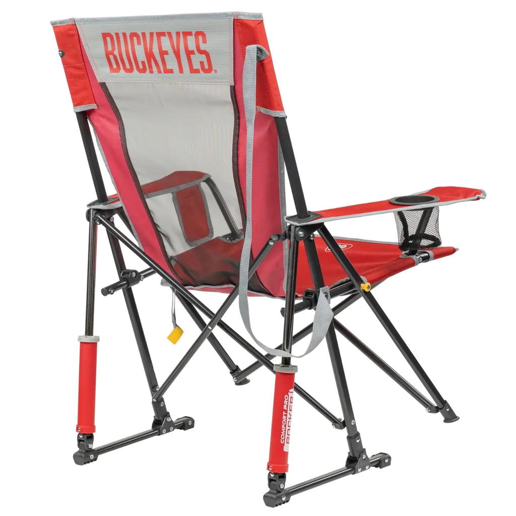 Premium All-Weather College Comfort Pro Rocker - Ohio State Buckeyes - Choice 676 - Patented Spring-Action Rocking Chair for Camping Detail