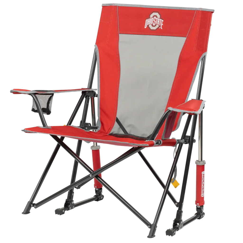 Premium All-Weather College Comfort Pro Rocker - Ohio State Buckeyes - Choice 676 - Patented Spring-Action Rocking Chair for Camping Detail