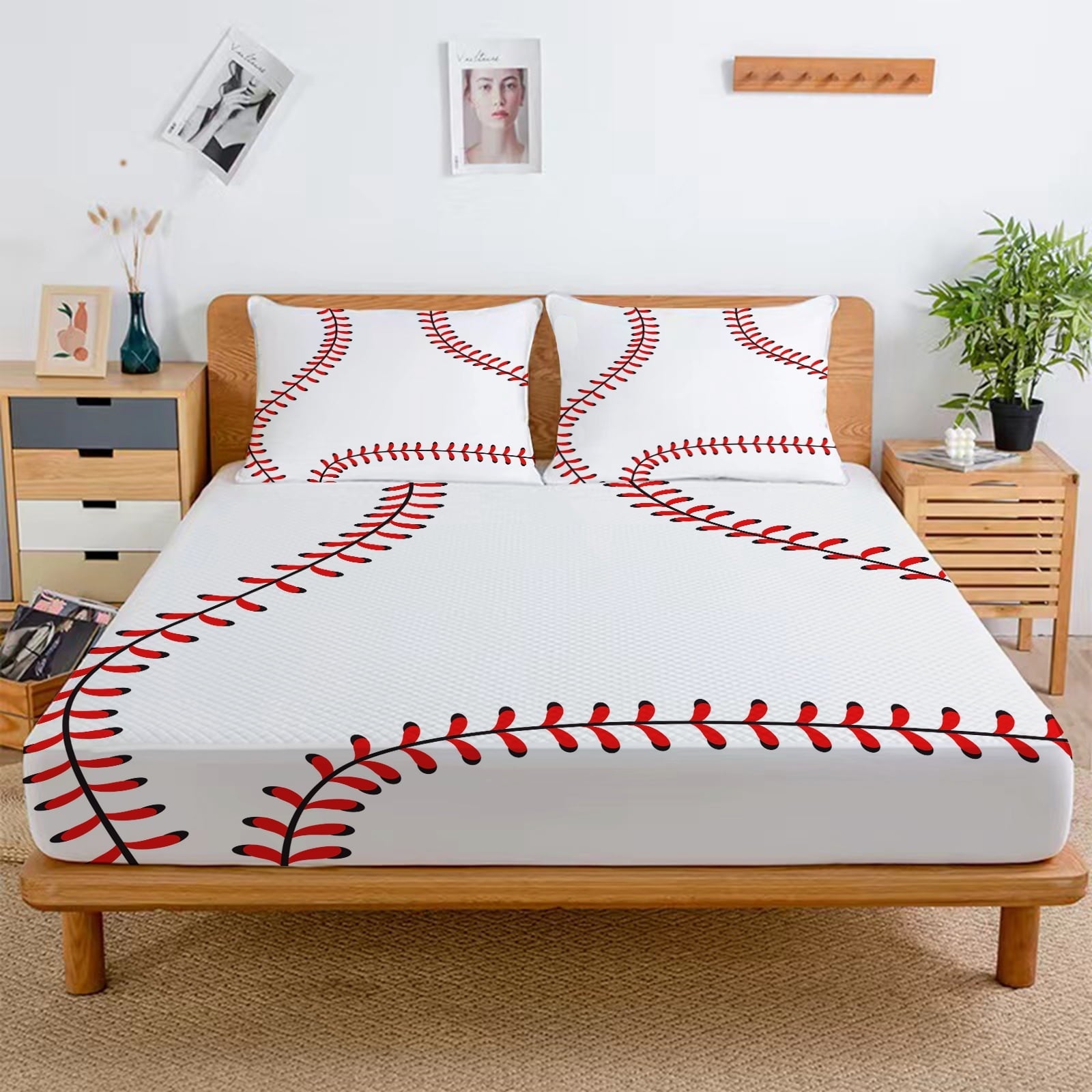 Ultra-Soft Baseball Sheet Set Sports Theme Bedding Set for Kids 3D Baseball Pattern Bed Sheets Baseball Games Bed Sheet Set Room... - Cooling Hotel Quality Bedding Sheets and Pillowcases Detail