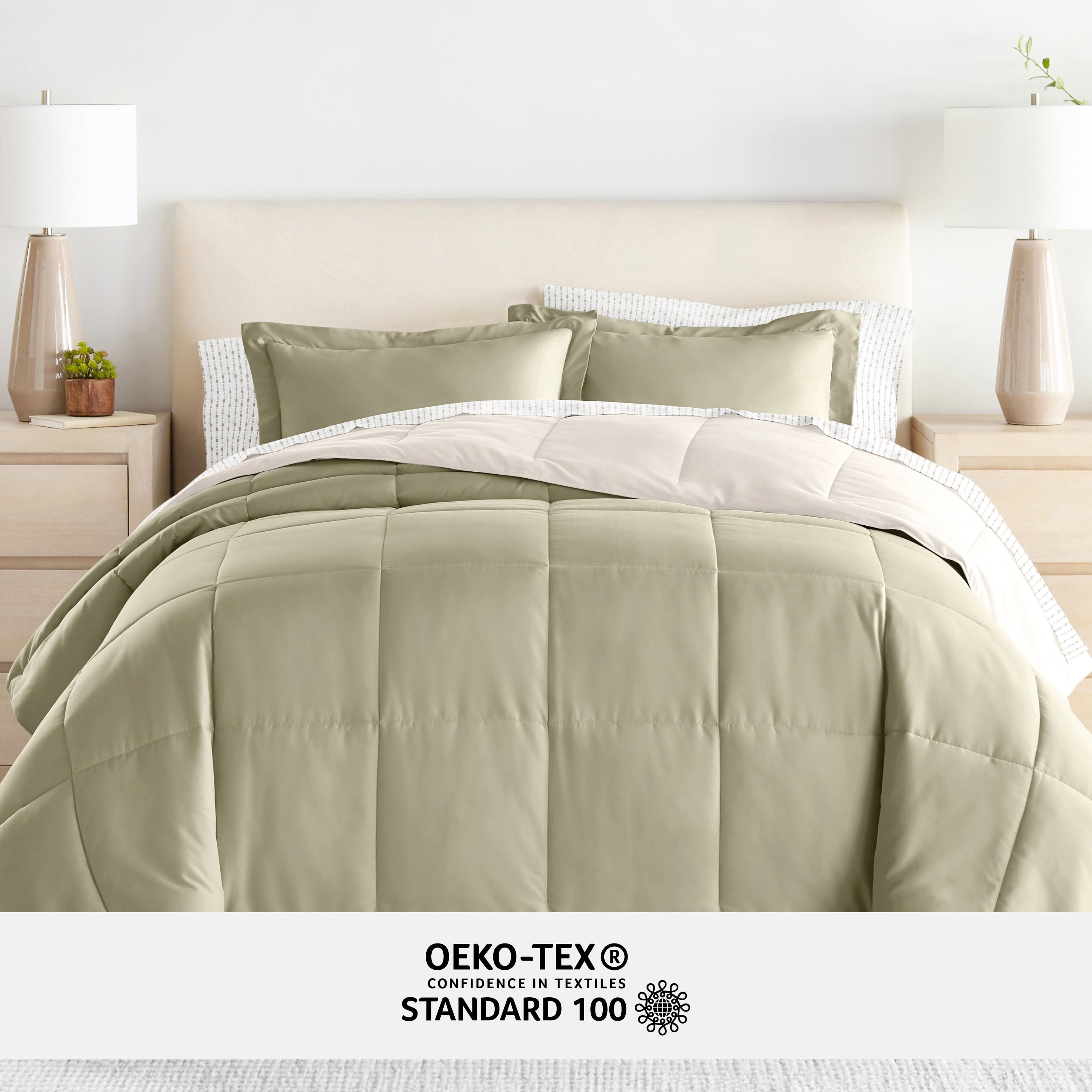 All-Season 5 Piece Bedding Bundle, Reversible Comforter and Patterned Sheet Set, Twin - Luxurious Quilted Duvet Cover Set Detail