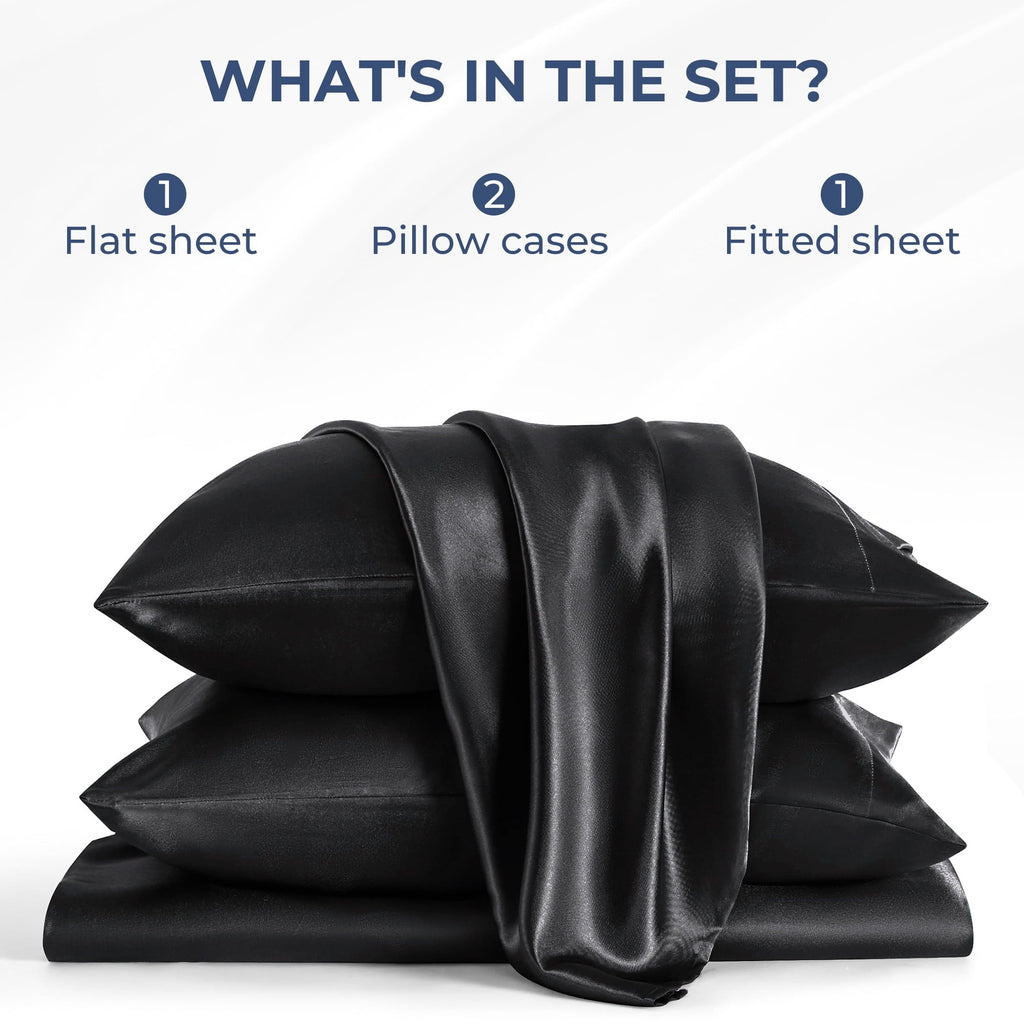 Breathable Luxury Set, Queen, Silky Bed s, 4 Pieces,Black - Breathable Egyptian Cotton Flat & Fitted Sheets Detail